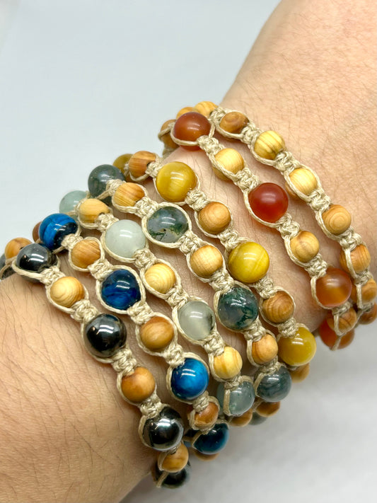 Gemstone Cedar Wood Knotted Aromatherapy Bracelets