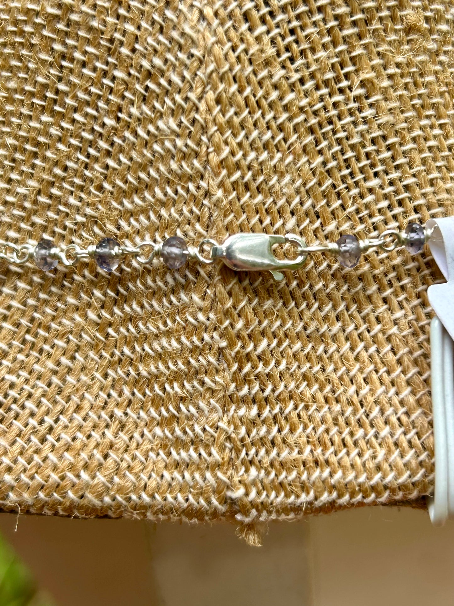 Iolite Gemstone Sterling Silver Chain Link Wire Wrapped Necklace