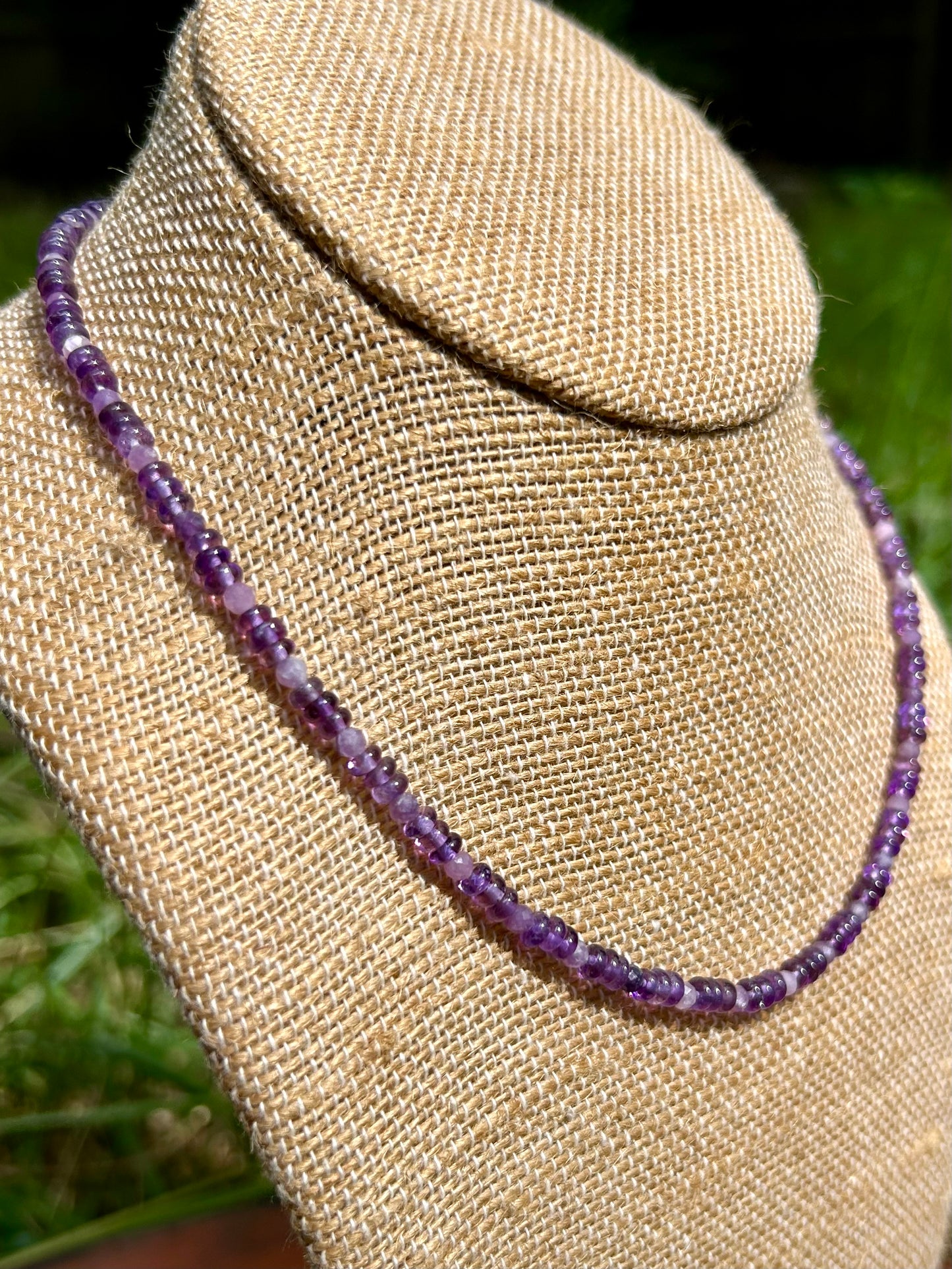 Amethyst & Lepidolite Gemstone Beaded Choker Style Necklace