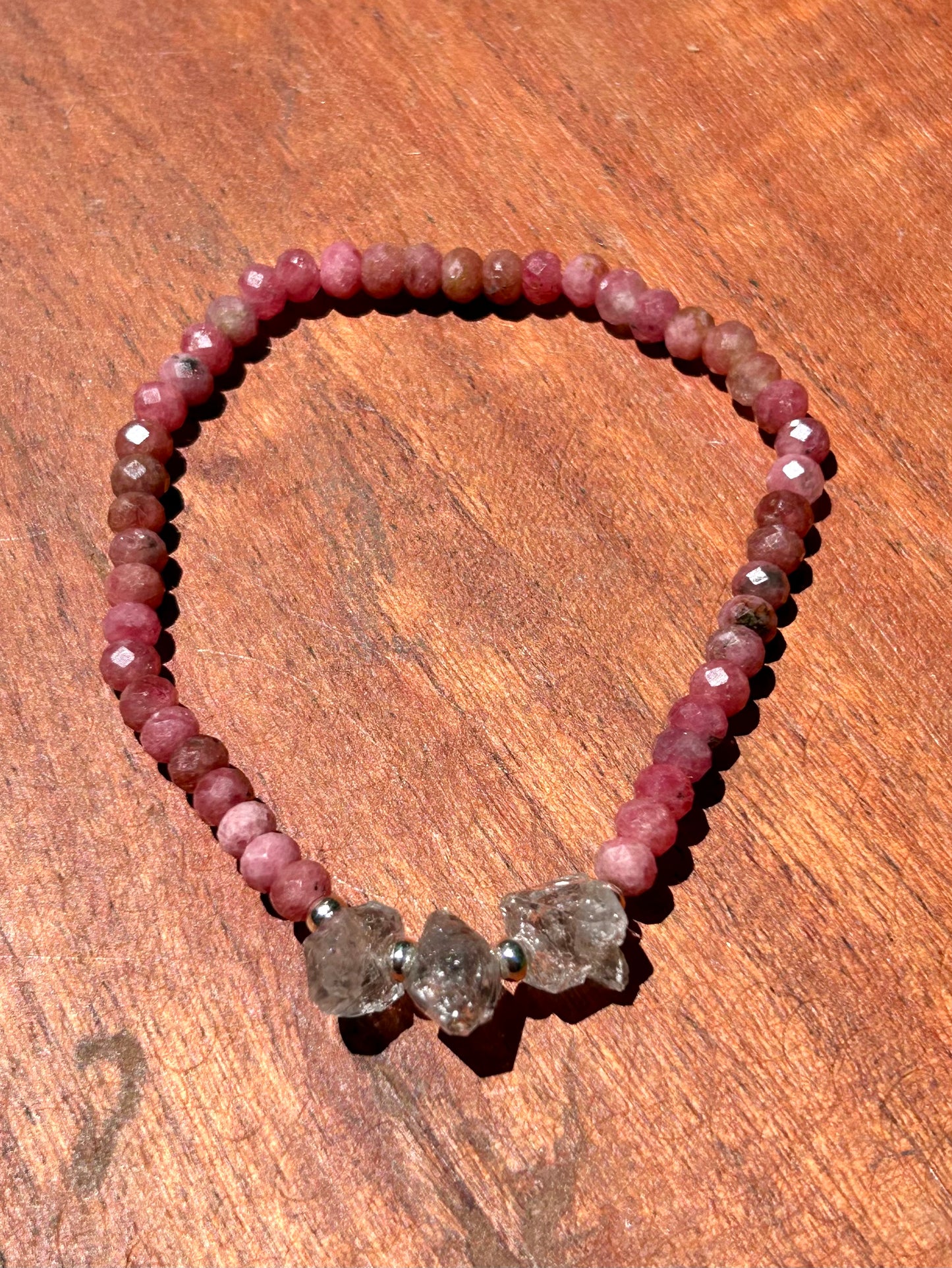 Genuine Herkimer Diamond Gemstone Beaded Bracelet with 925 Sterling Silver Spacer Beads (Iolite/Pietersite/Alalite/Topaz/Rhodonite)