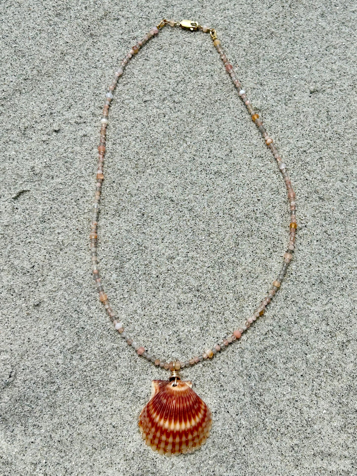 Scallop Shell, Moonstone & Botswana Agate Gemstone Beaded Necklace