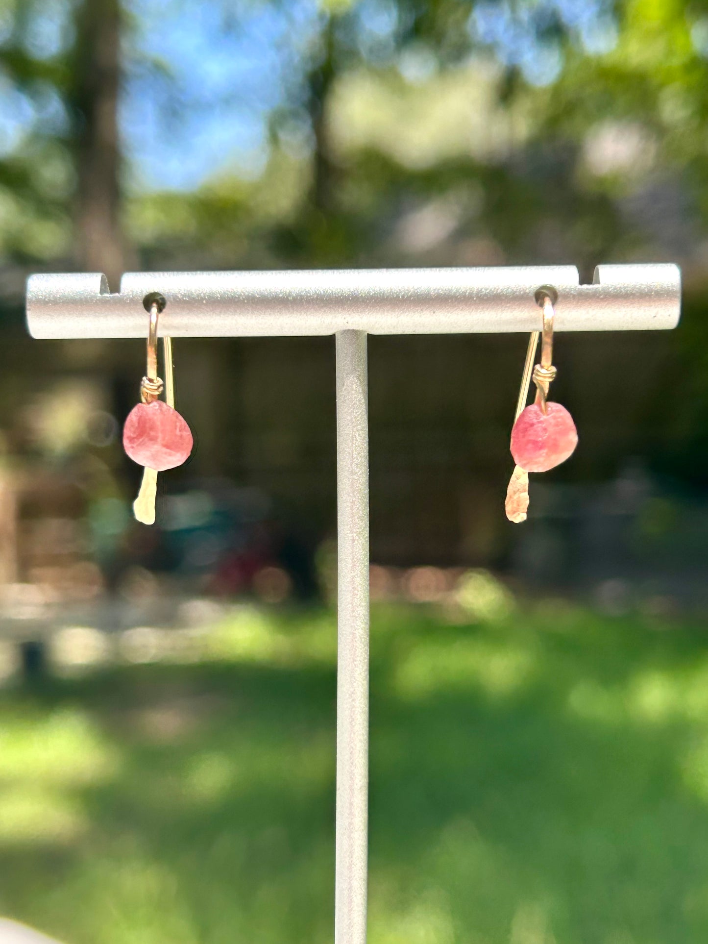 Pink Tourmaline Gemstone 14k Gold Filled Mini Dangly Earrings