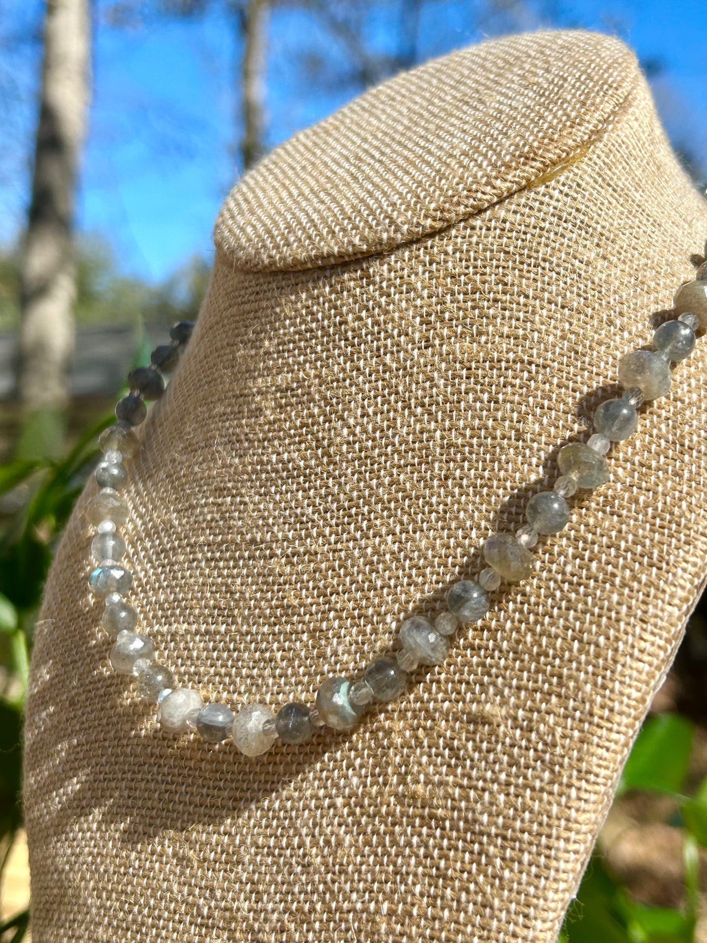 Labradorite Gemstone Sterling Silver Beaded Choker Necklace