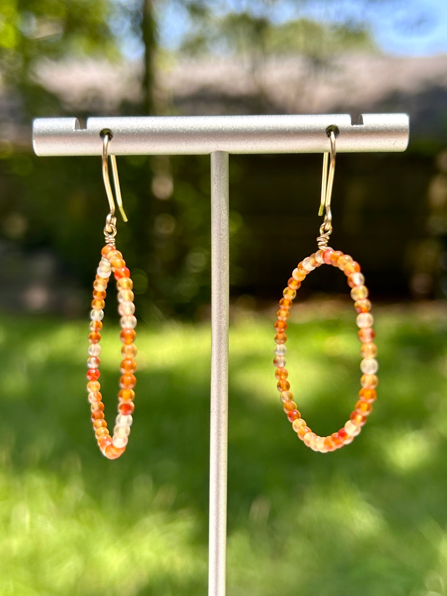 Carnelian Gemstone 14k Gold Filled Dangly Hoop Earrings