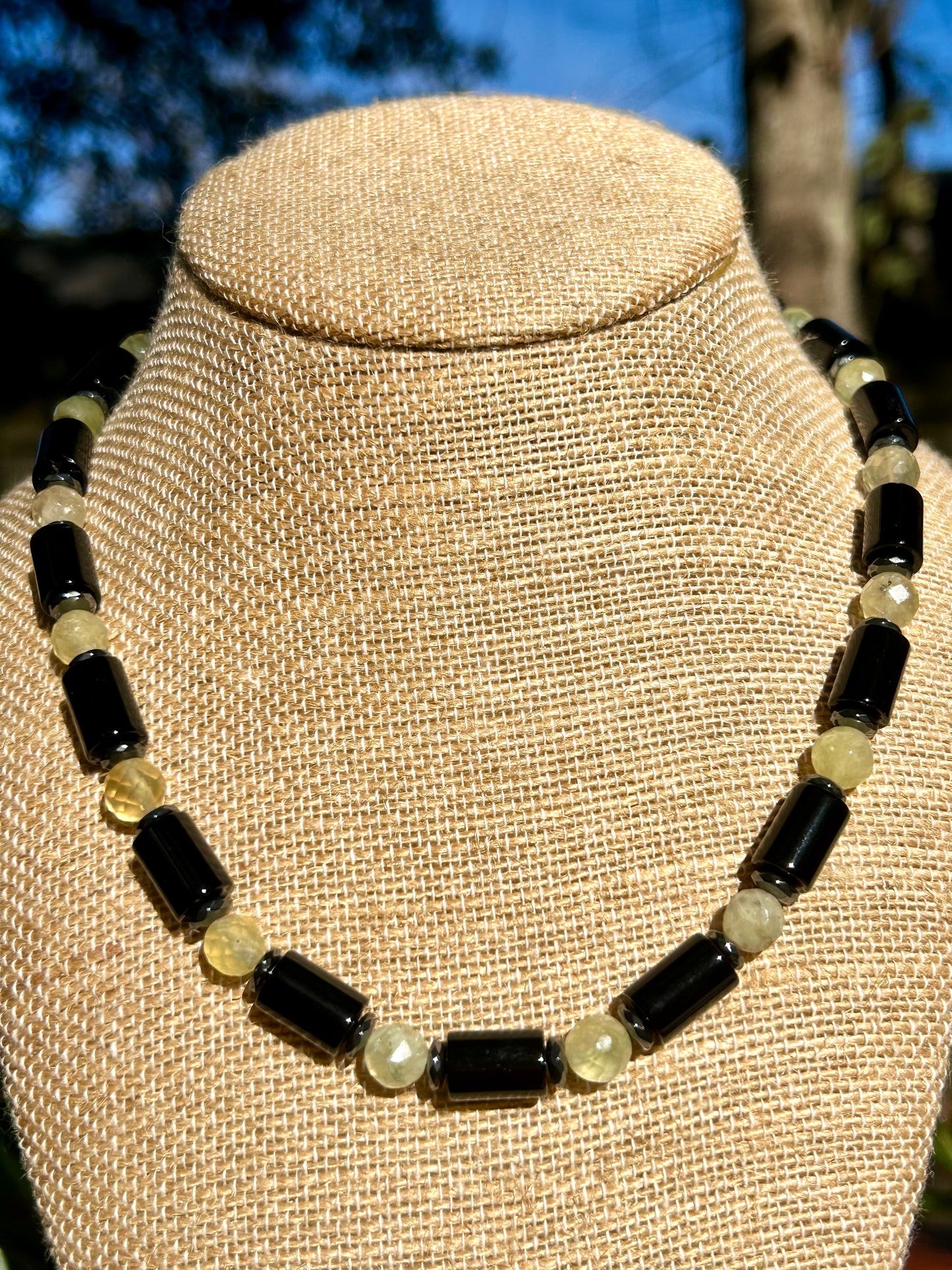 Black Onyx & Prehnite Beaded Necklace