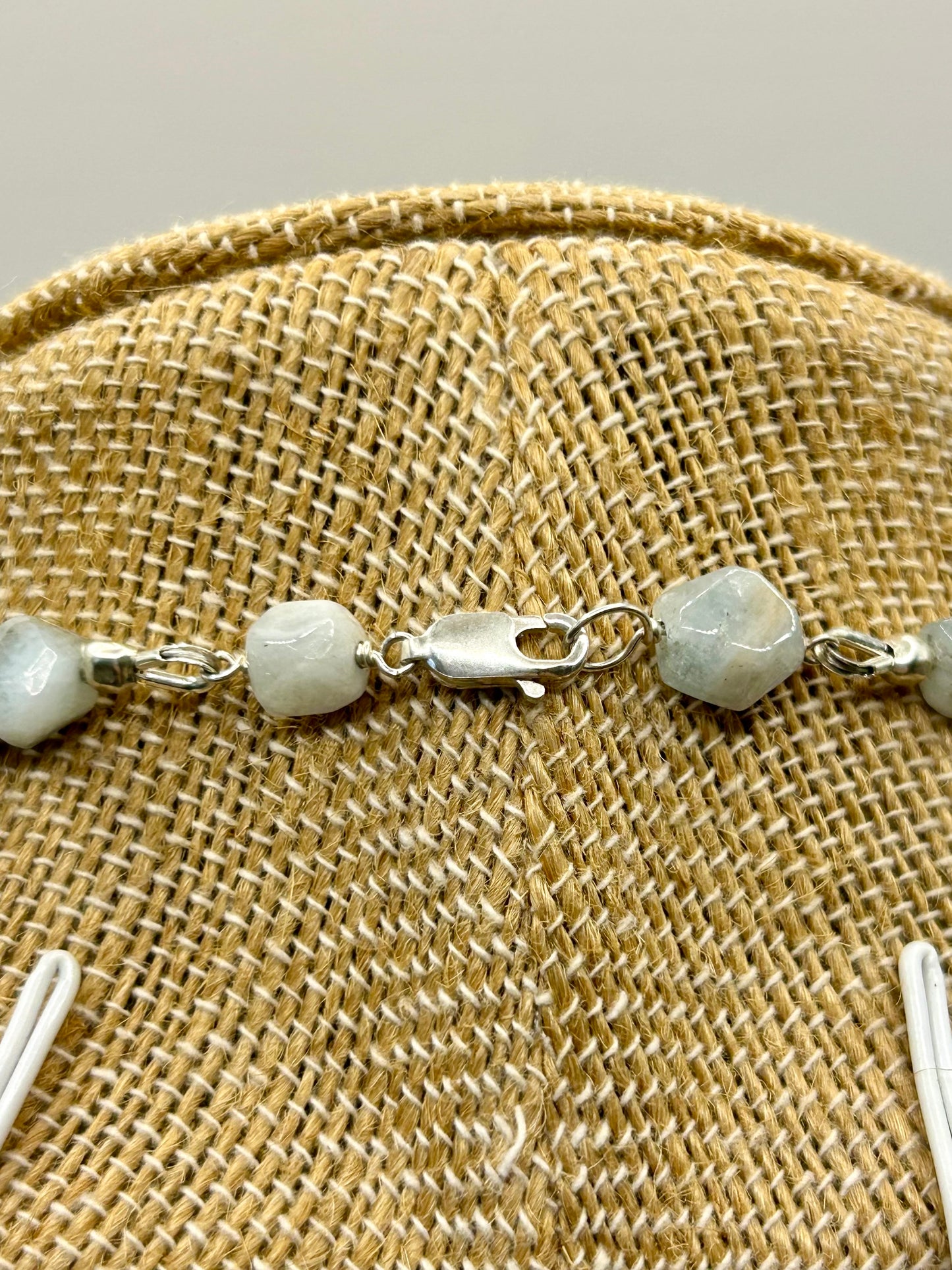 Aquamarine Gemstone Beaded Necklace Sterling Silver