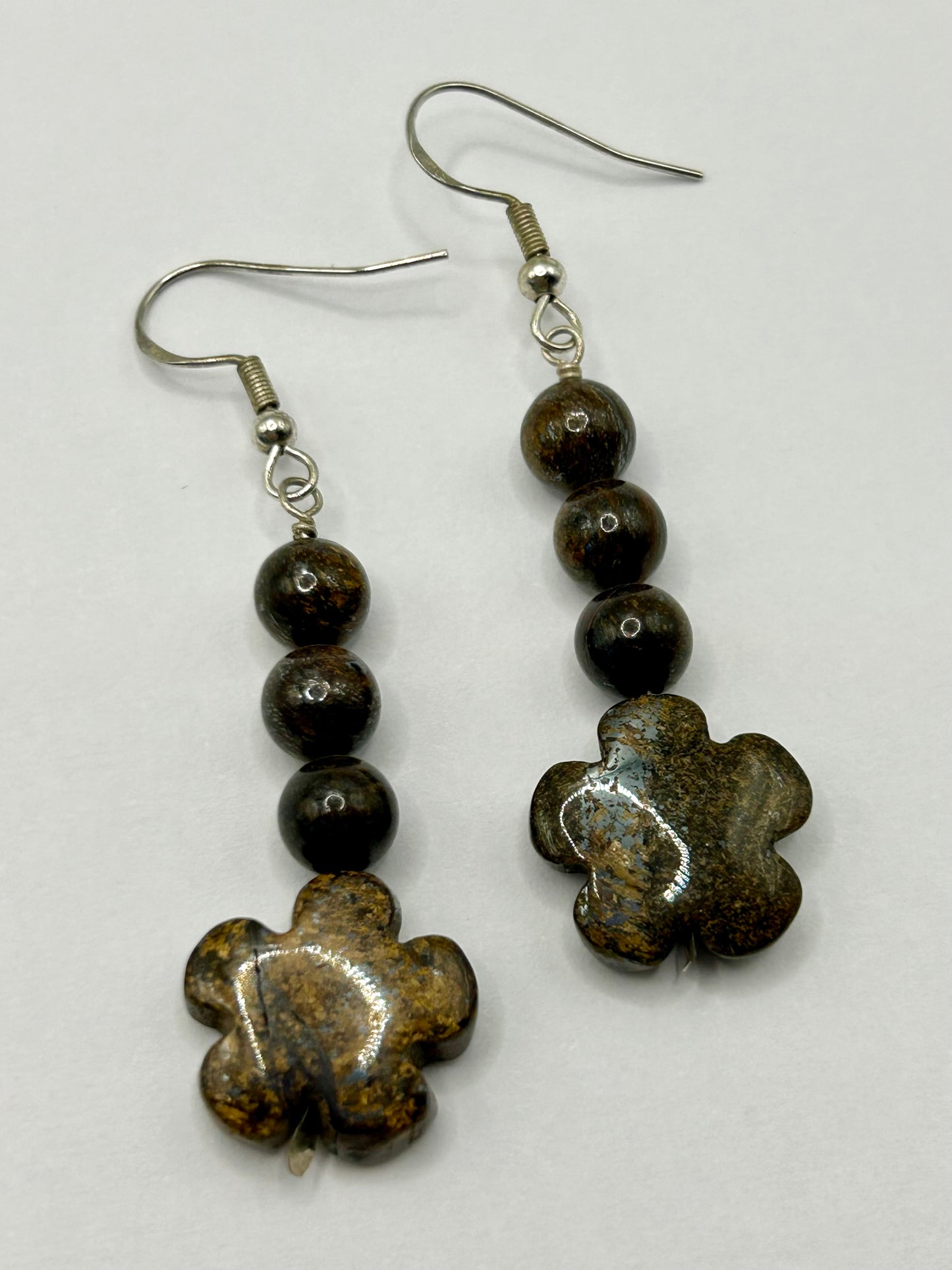 Bronzite Flower Gemstone Sterling Silver Dangly Earrings