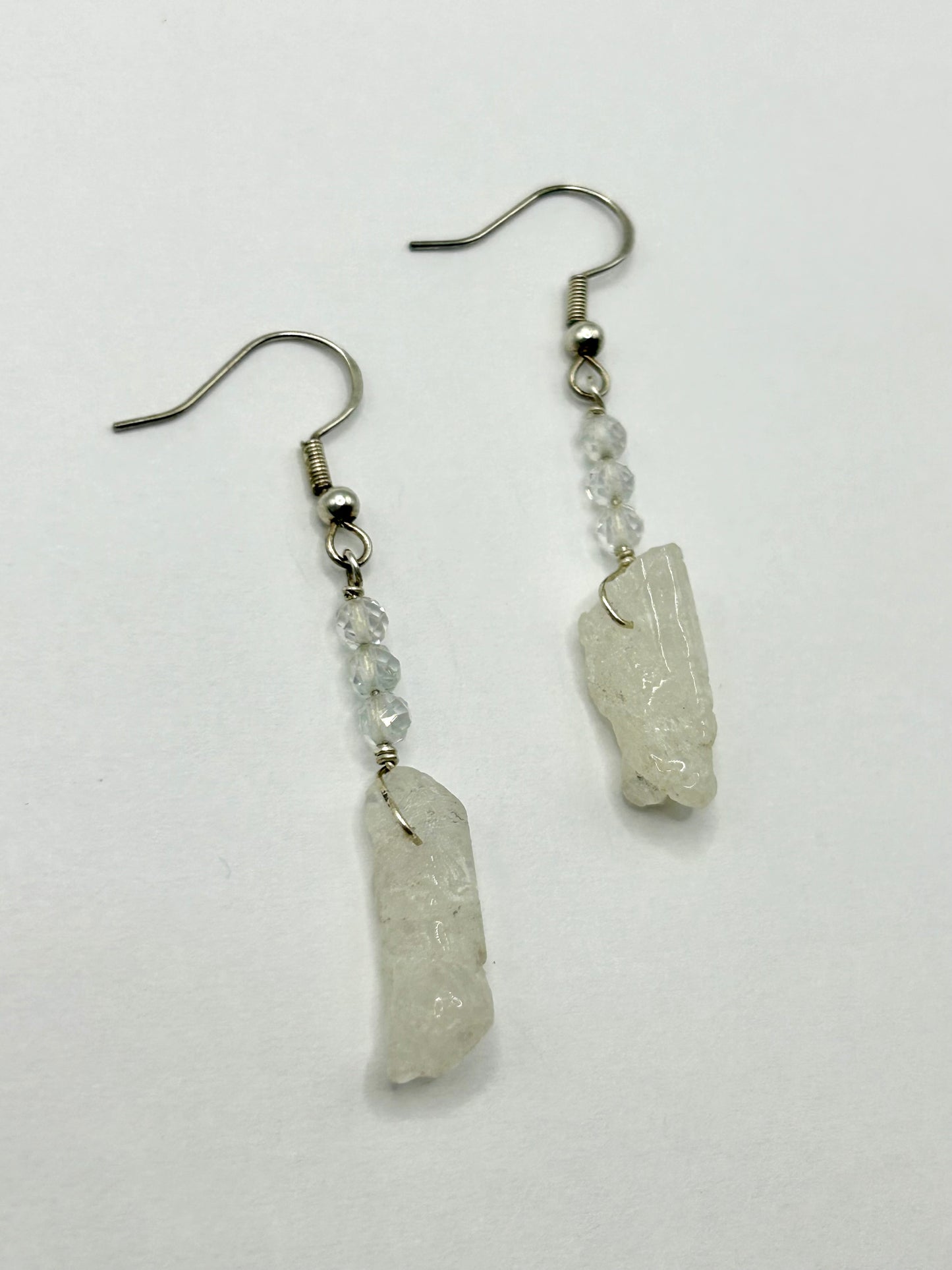 Clear Quartz & Topaz Gemstone Sterling Silver Dangly Earrings