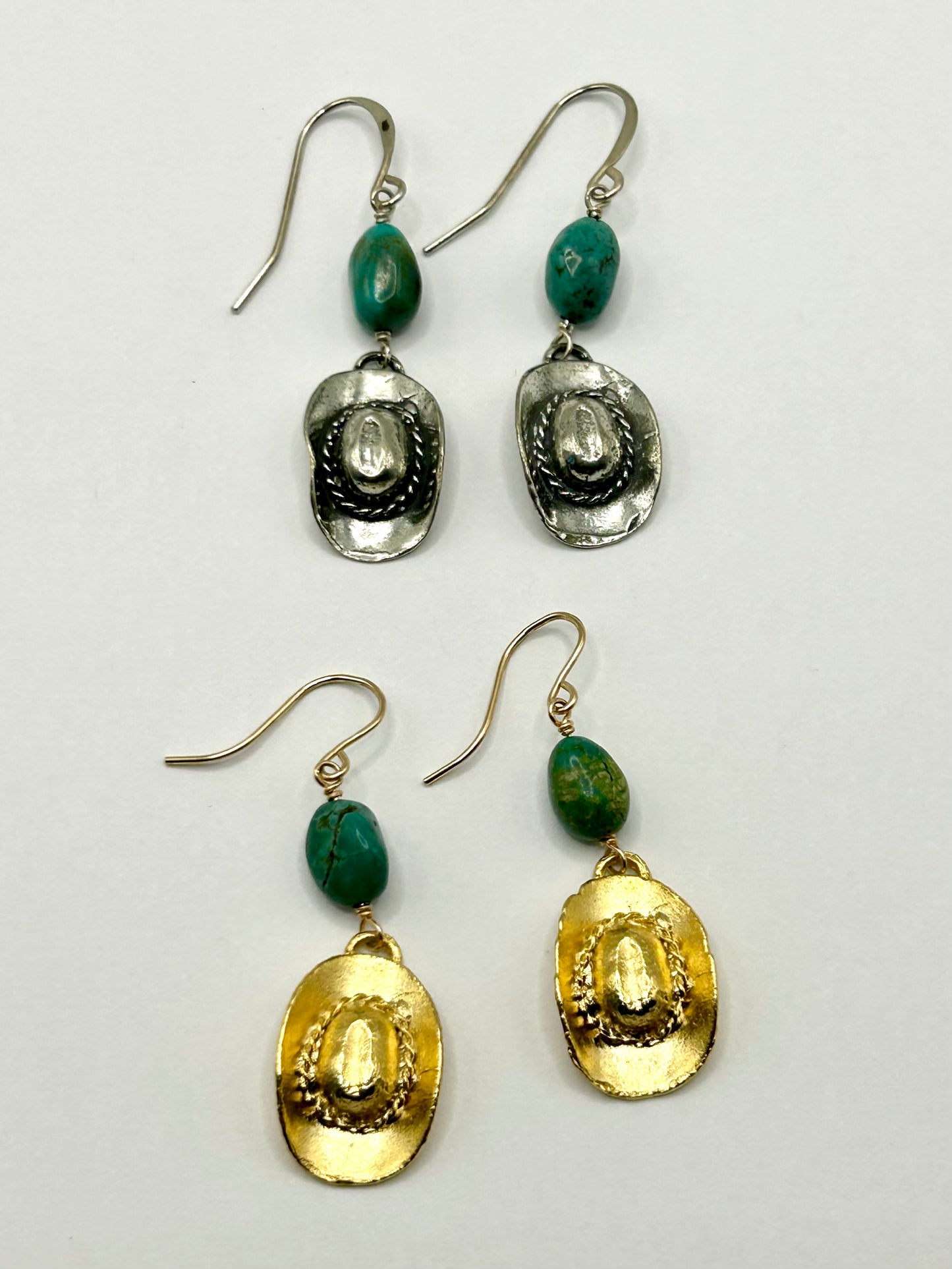 Cowboy Hat Turquoise Gemstone Sterling Silver/14k Gold Filled Earrings