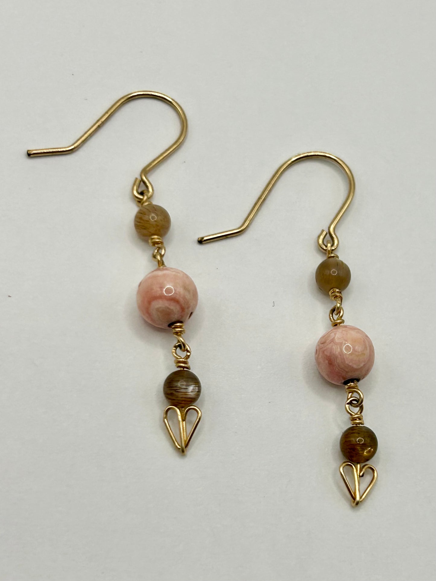 Rhodochrosite & Moonstone Gemstone 14k Gold Filled Dangly Earrings