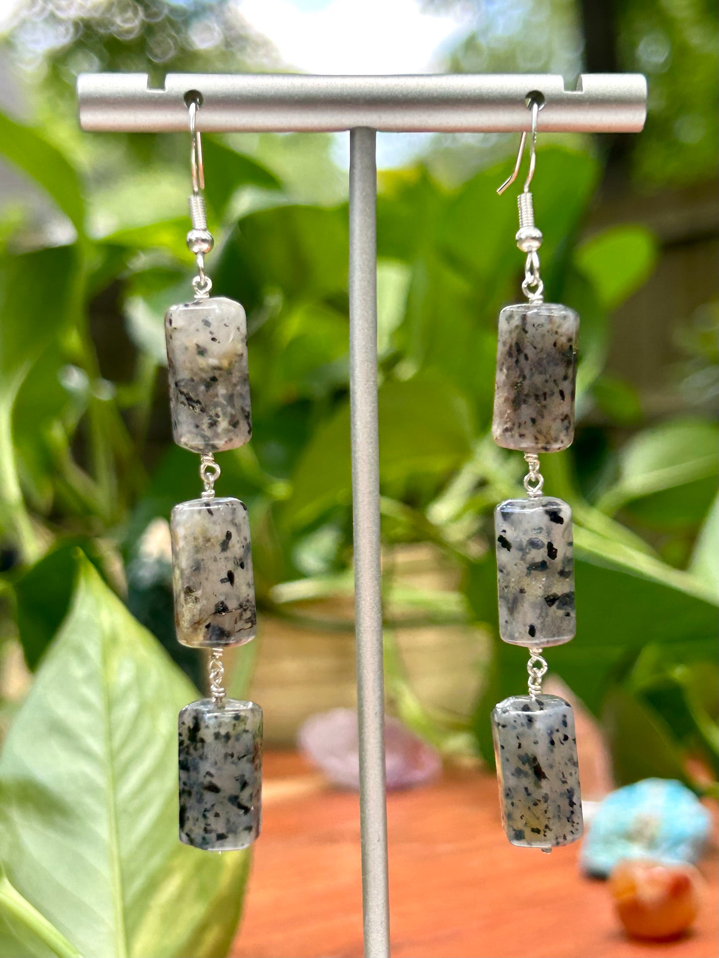 Sesame Lodolite (Garden Quartz) Sterling Silver Dangly Earrings