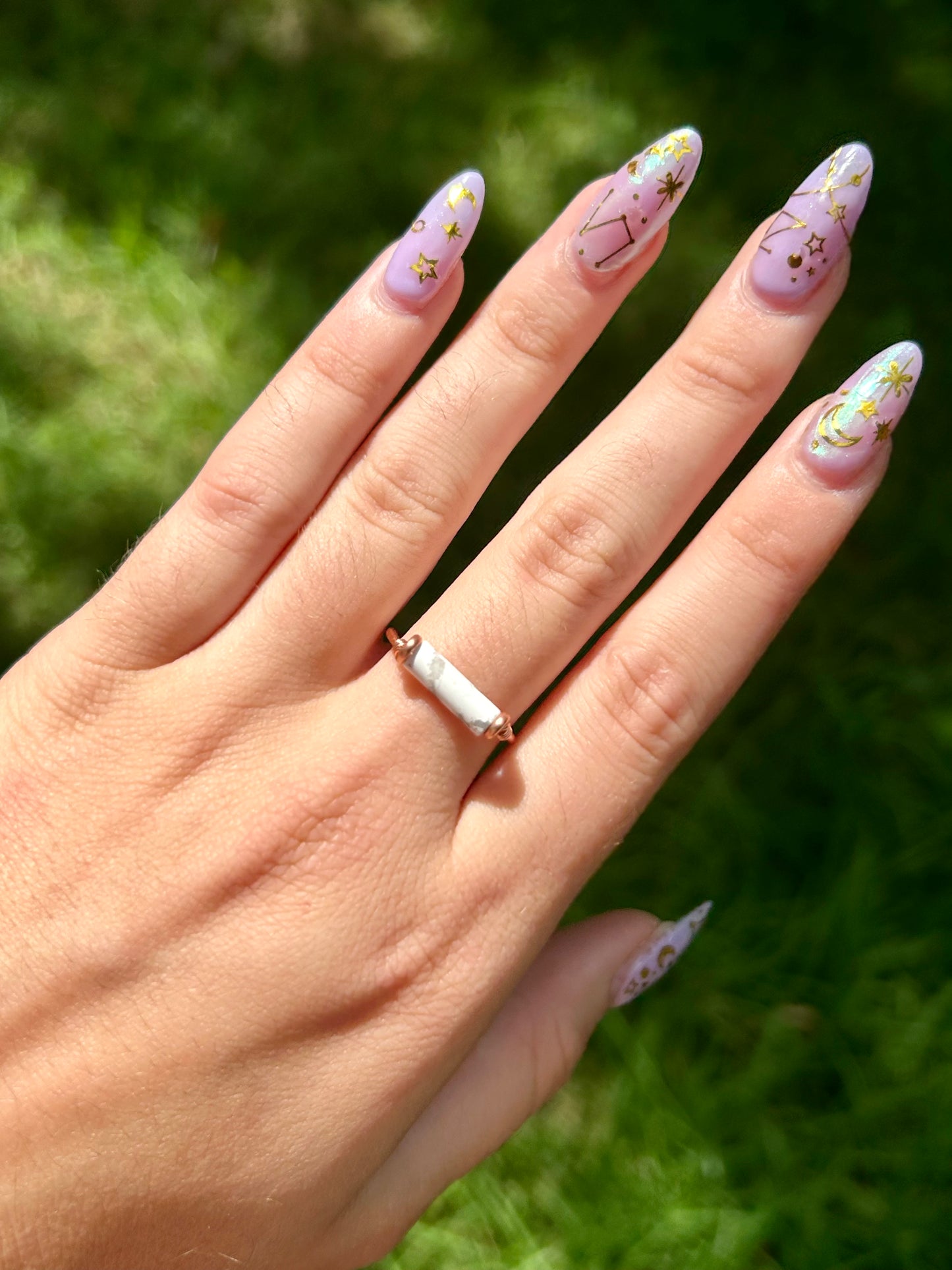 Gemstone Bar Copper Wire Wrapped Ring