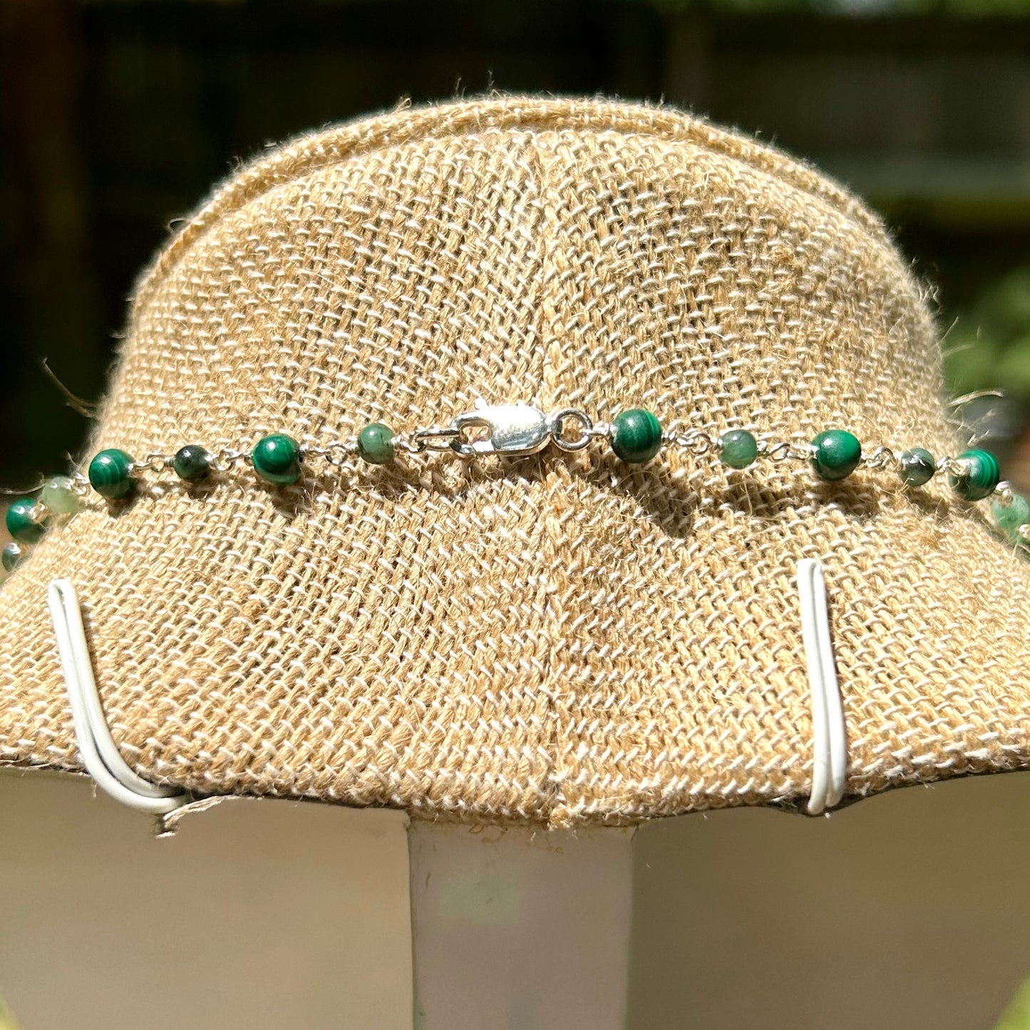 Malachite & Emerald Sterling Silver Chain Link Necklace