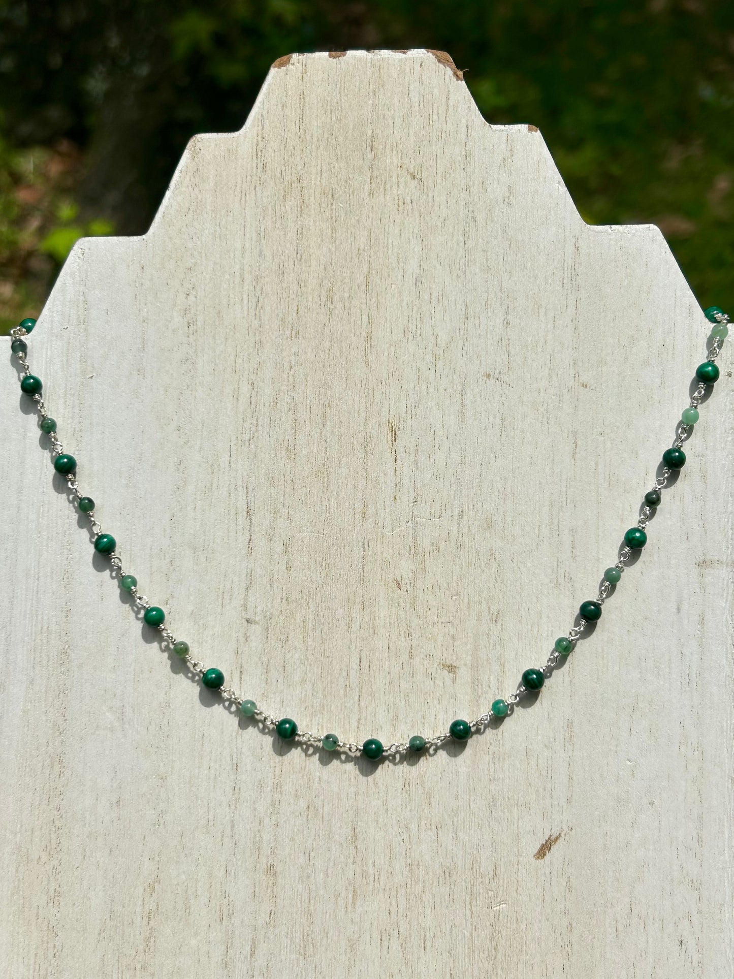 Malachite & Emerald Sterling Silver Chain Link Necklace