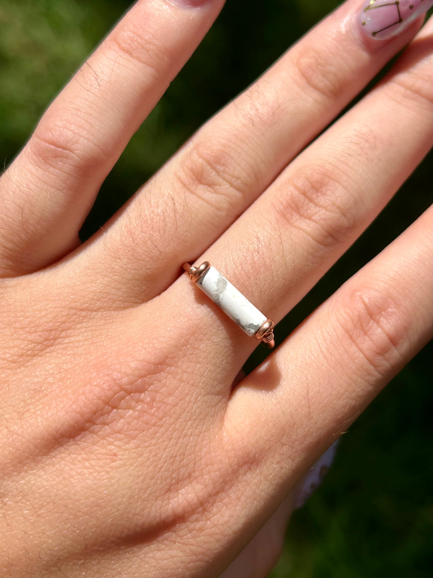Gemstone Bar Copper Wire Wrapped Ring