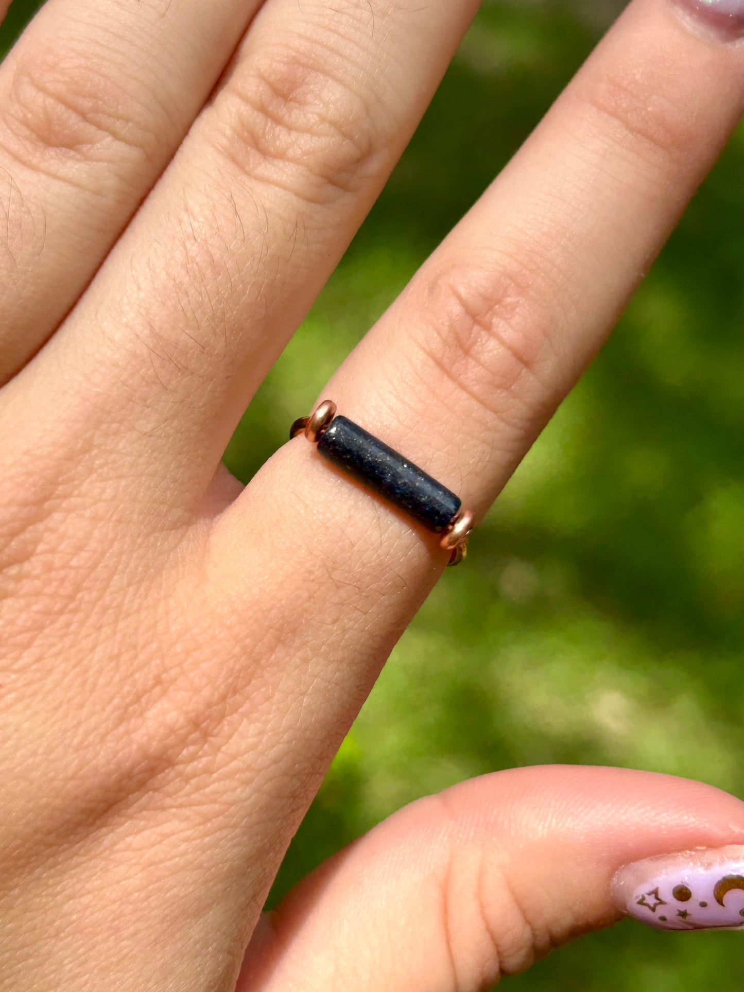 Gemstone Bar Copper Wire Wrapped Ring