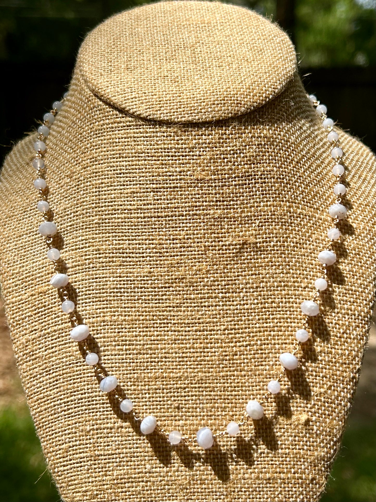 Blue Lace Agate 14k Gold Fill Chain Link Gemstone Wire Wrapped Necklace