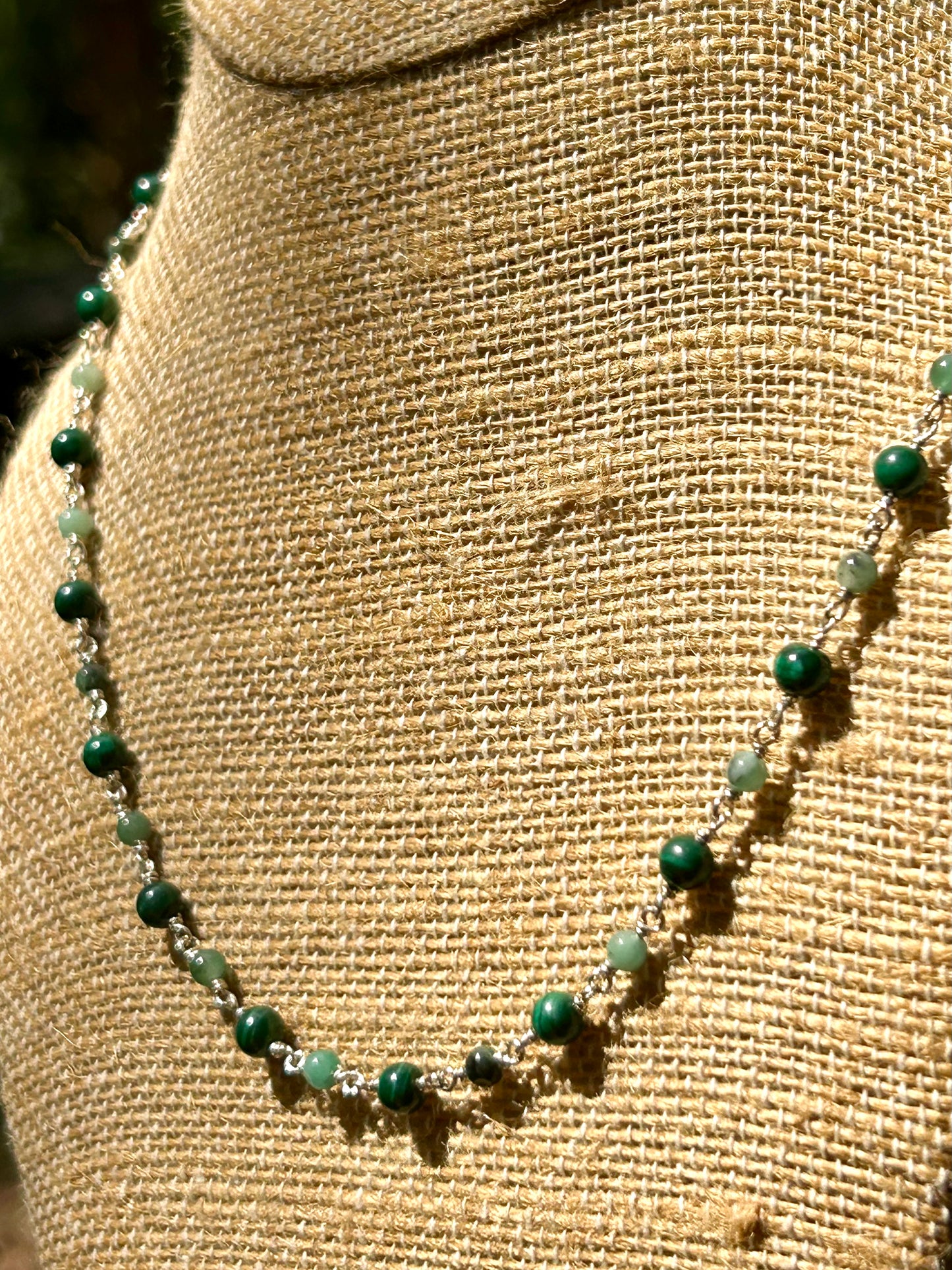 Malachite & Emerald Sterling Silver Chain Link Necklace