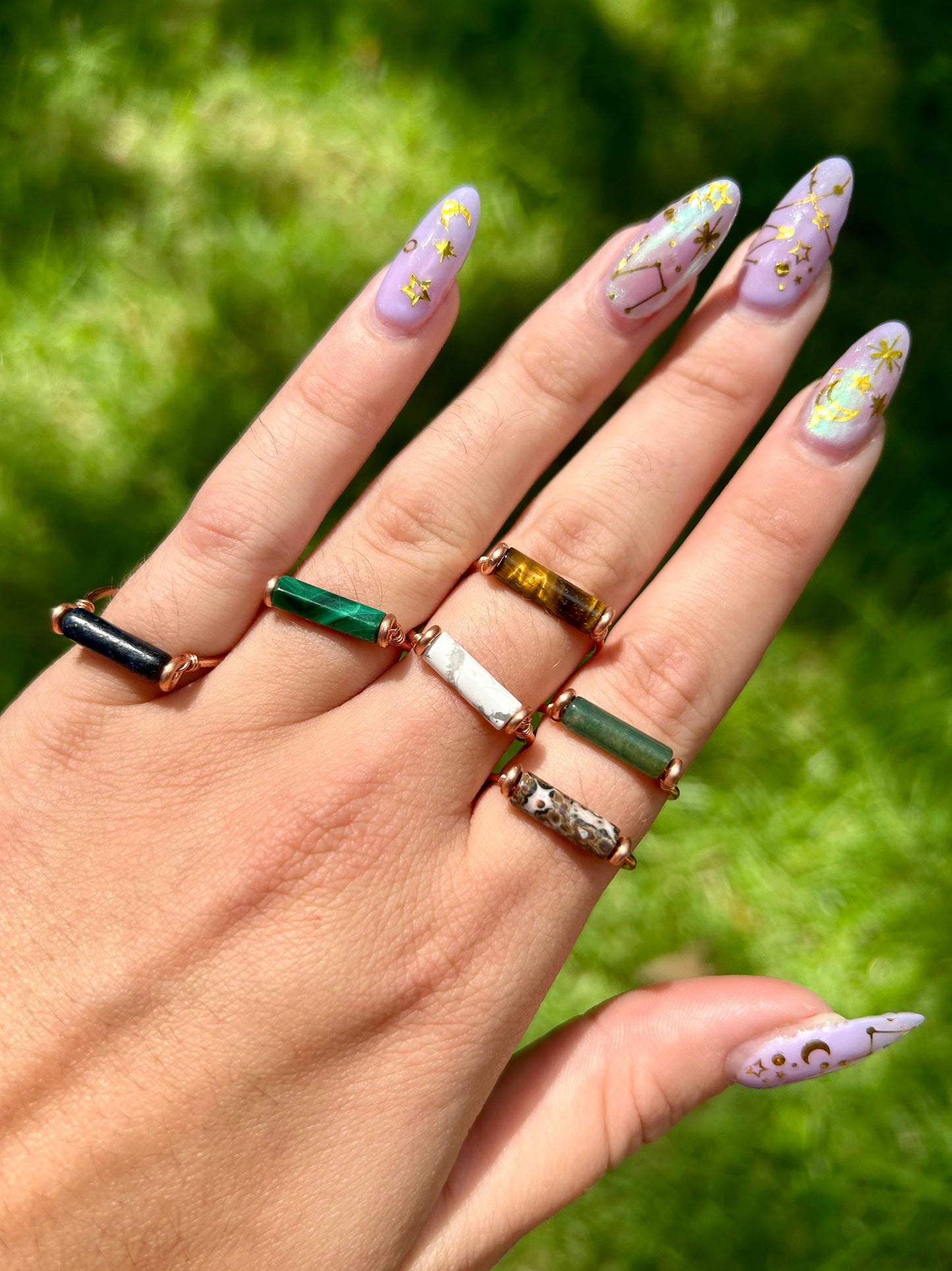 Gemstone Bar Copper Wire Wrapped Ring