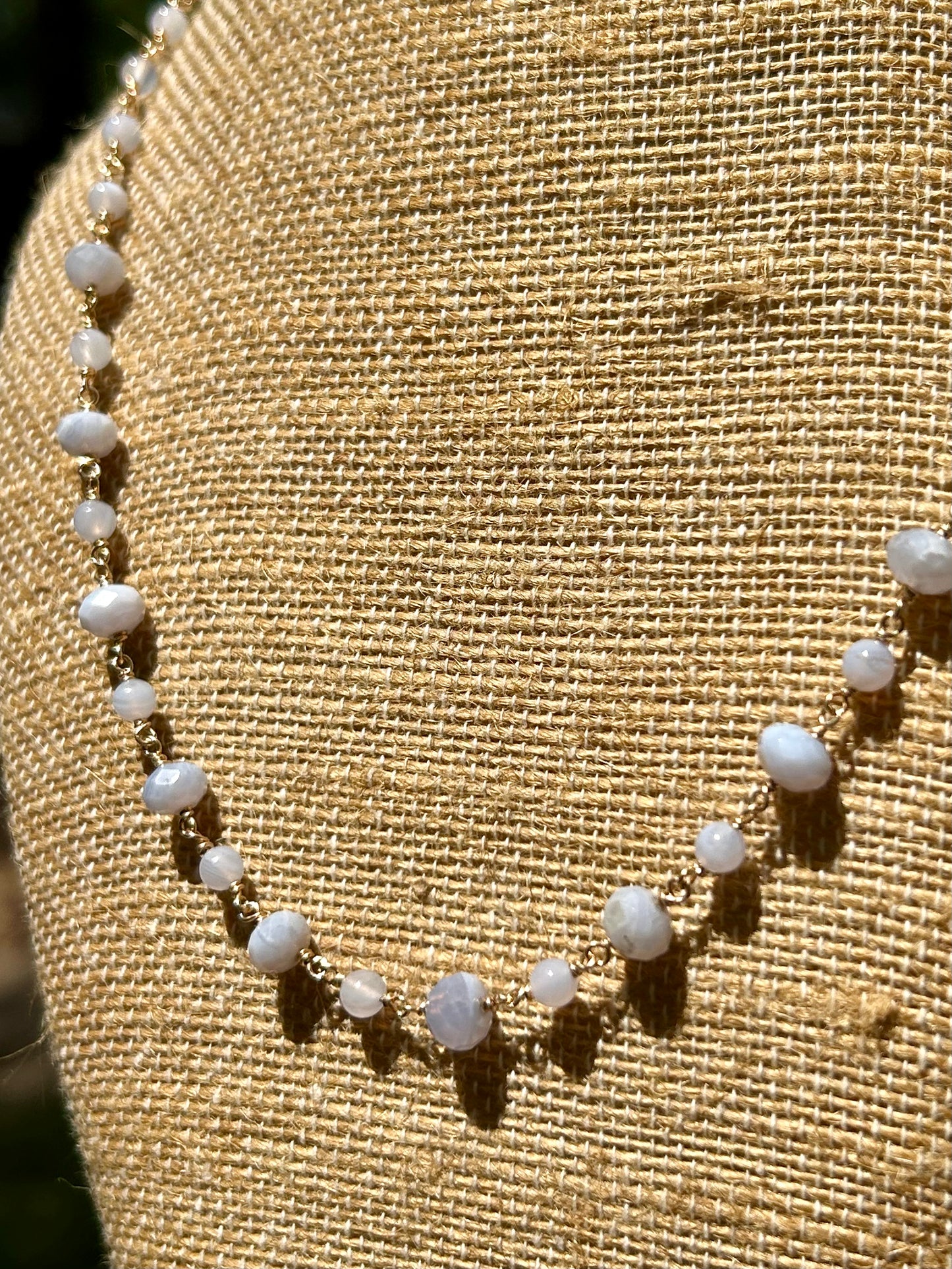 Blue Lace Agate 14k Gold Fill Chain Link Gemstone Wire Wrapped Necklace