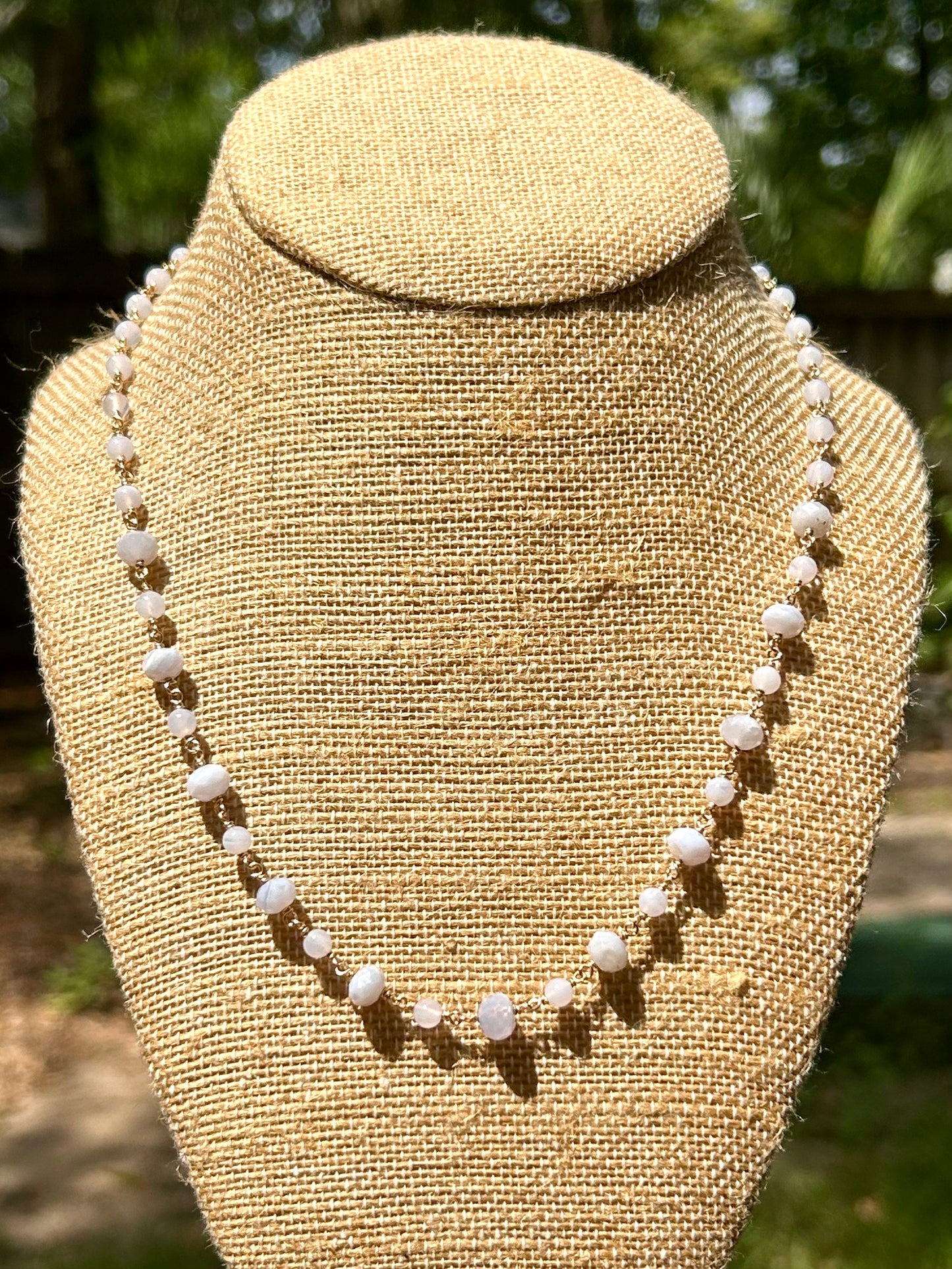 Blue Lace Agate 14k Gold Fill Chain Link Gemstone Wire Wrapped Necklace