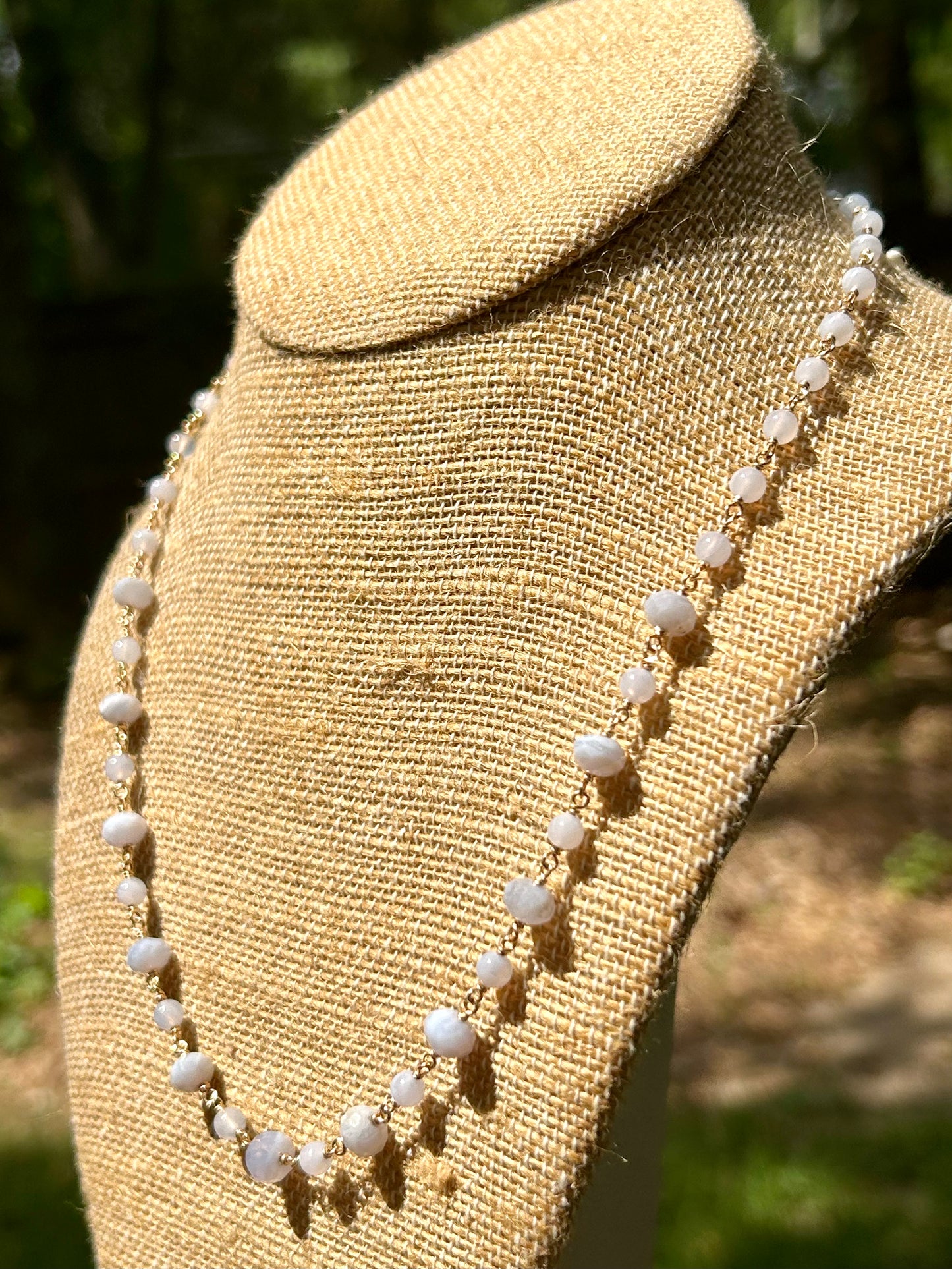 Blue Lace Agate 14k Gold Fill Chain Link Gemstone Wire Wrapped Necklace