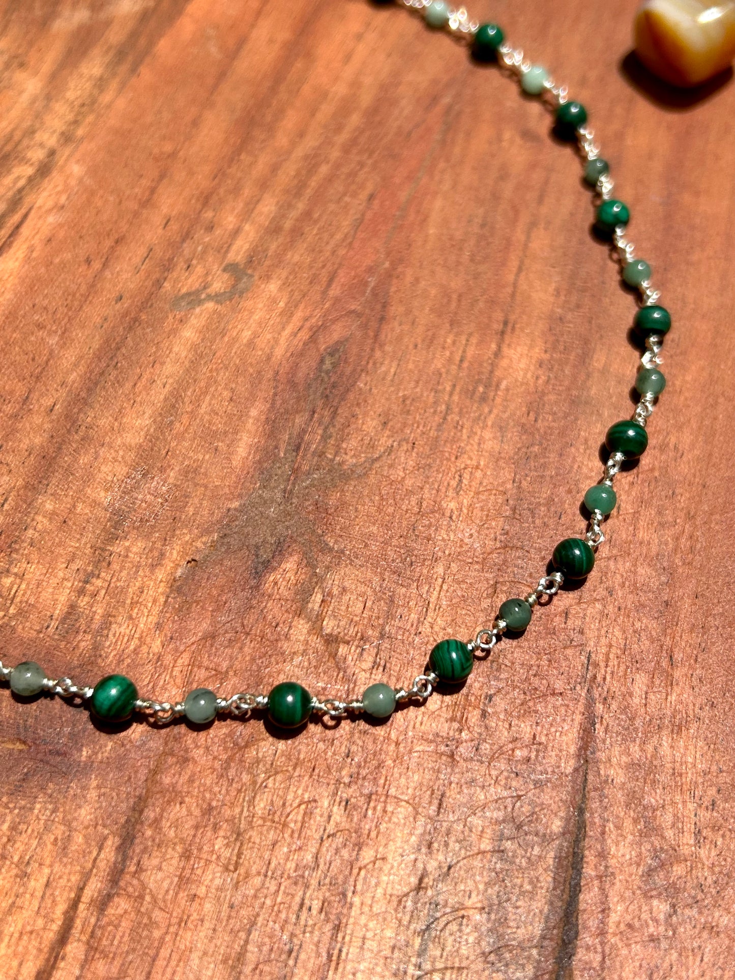 Malachite & Emerald Sterling Silver Chain Link Necklace