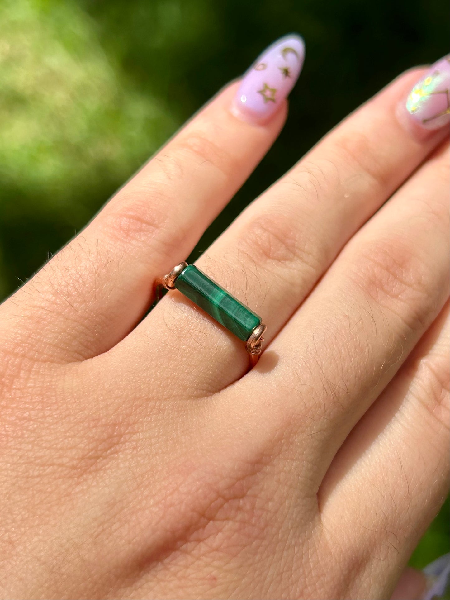 Gemstone Bar Copper Wire Wrapped Ring