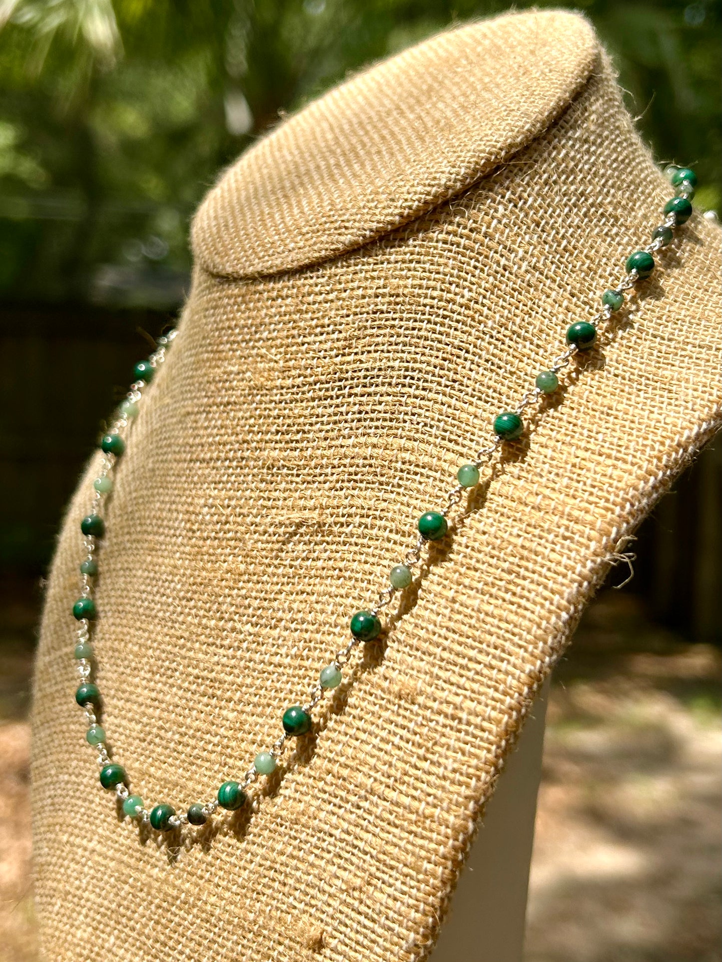 Malachite & Emerald Sterling Silver Chain Link Necklace