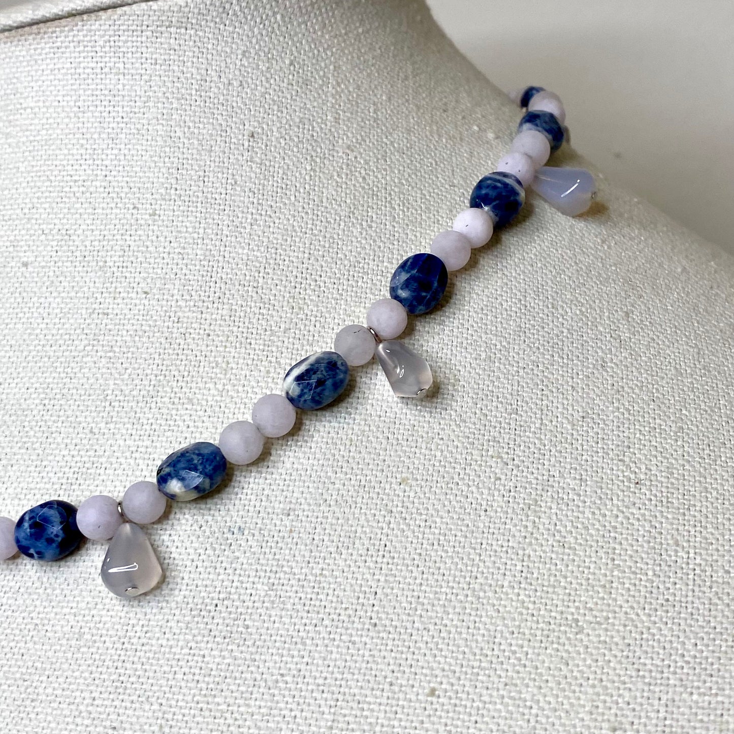 Sodalite, Jade, & Chalcedony Gemstone Beaded Necklace
