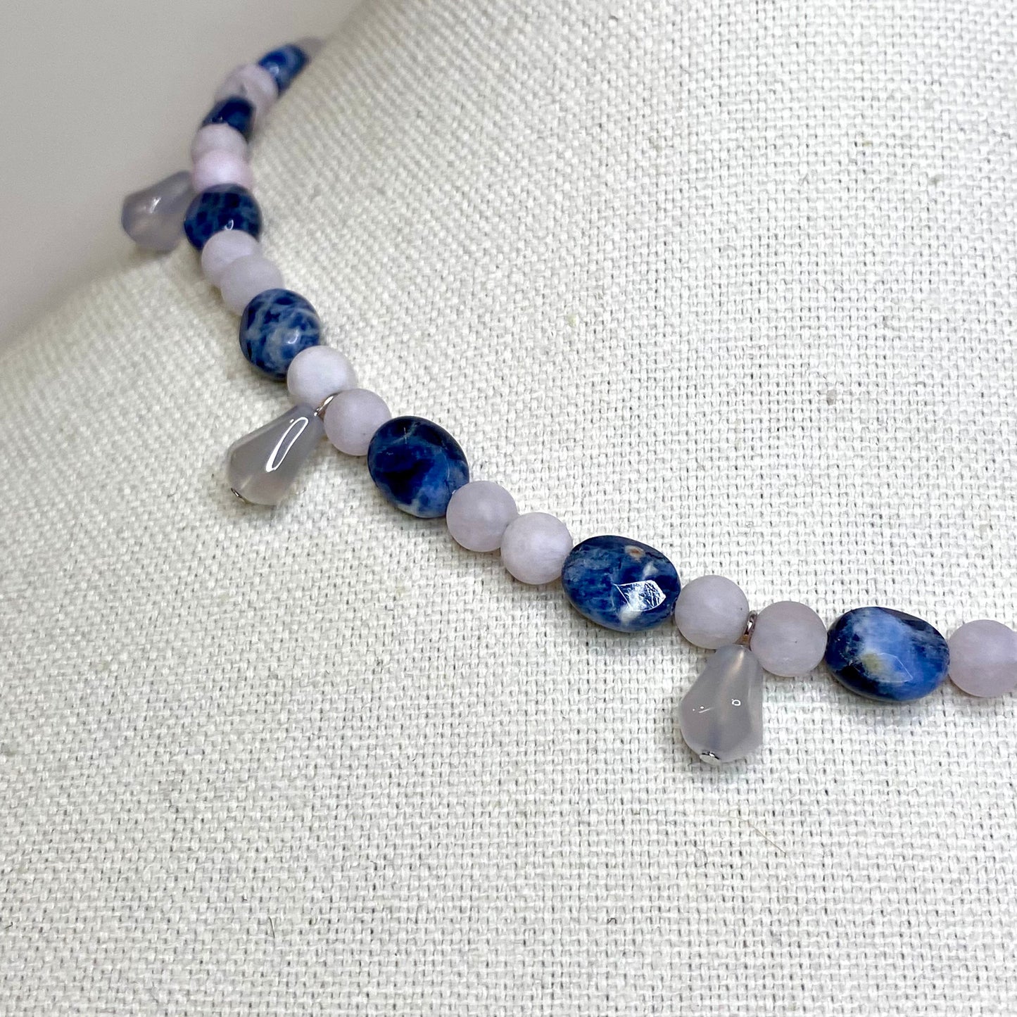 Sodalite, Jade, & Chalcedony Gemstone Beaded Necklace