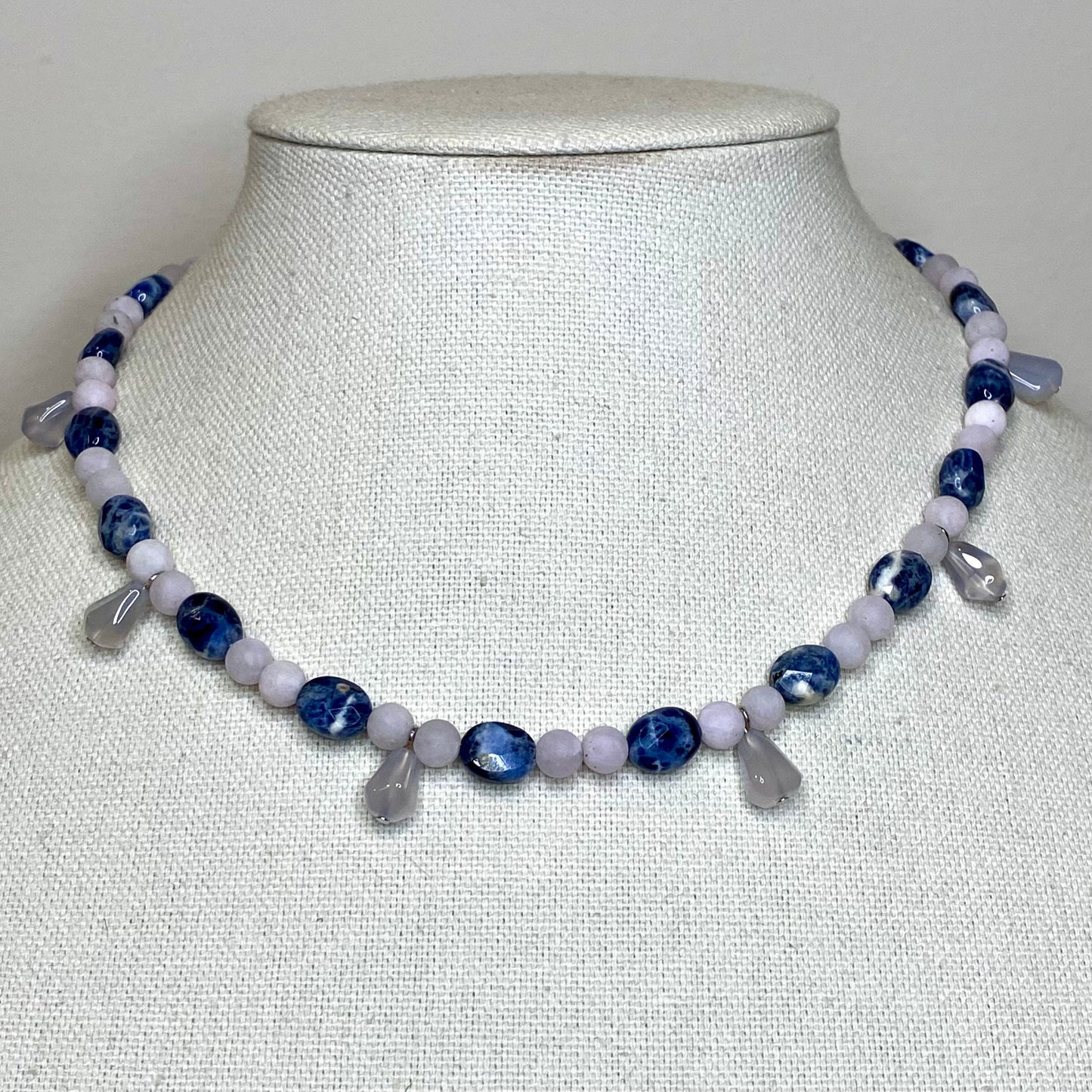 Sodalite, Jade, & Chalcedony Gemstone Beaded Necklace