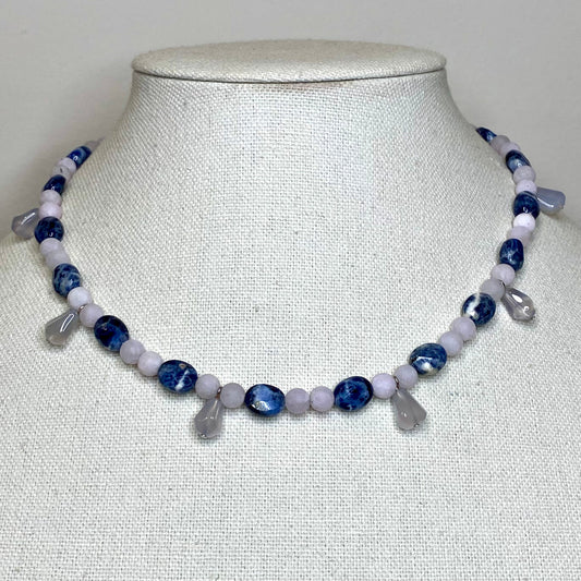 Sodalite, Jade, & Chalcedony Gemstone Beaded Necklace