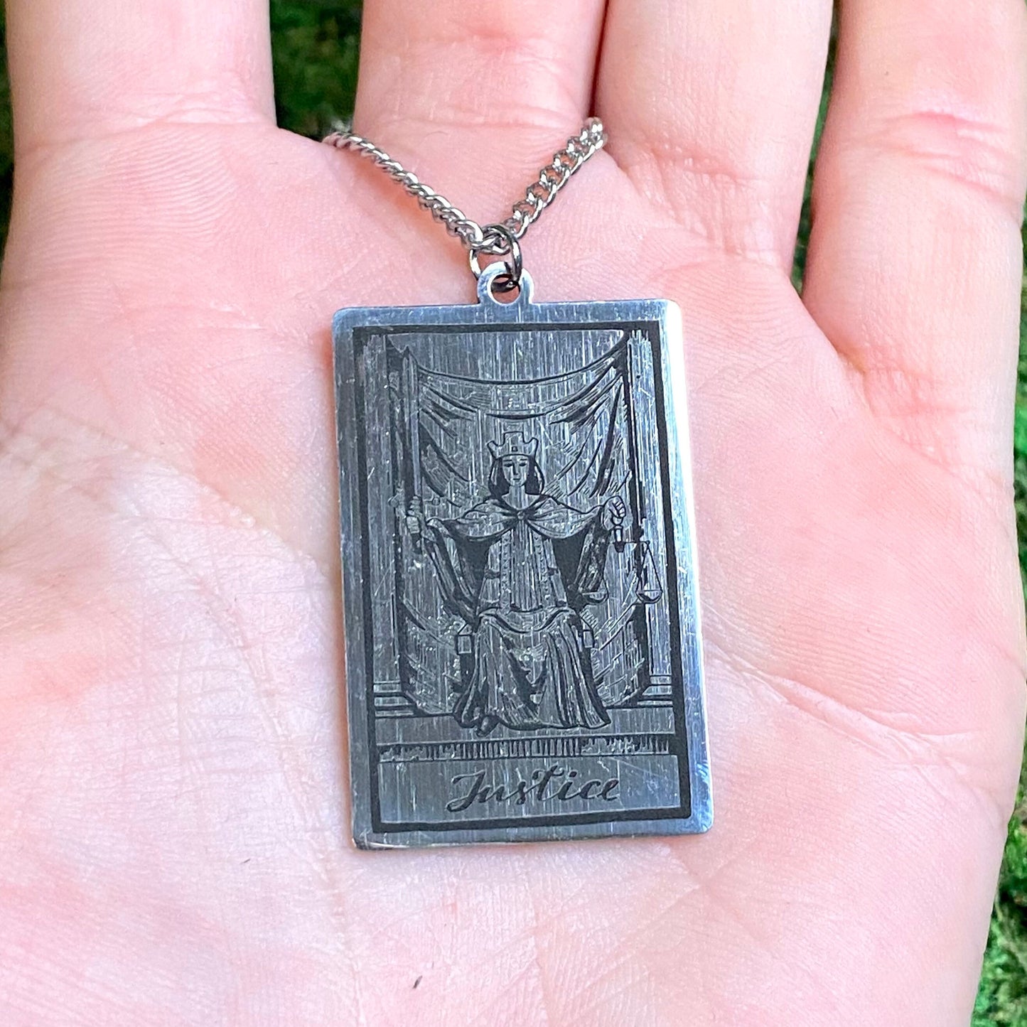 Justice Tarot Card Necklace.