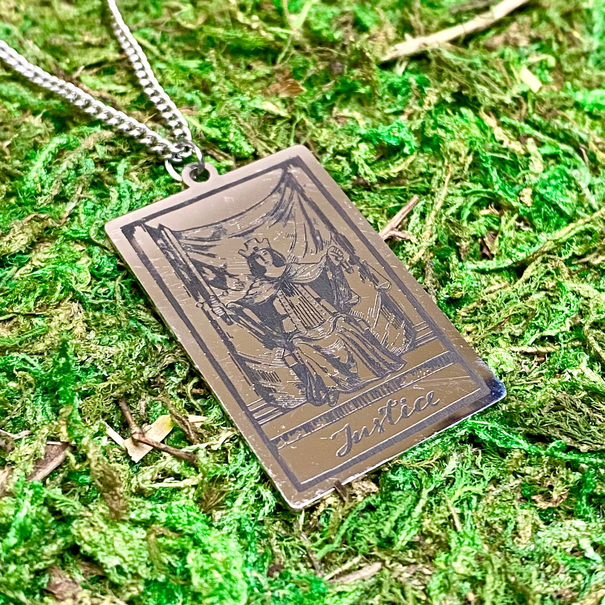 Justice Tarot Card Necklace.