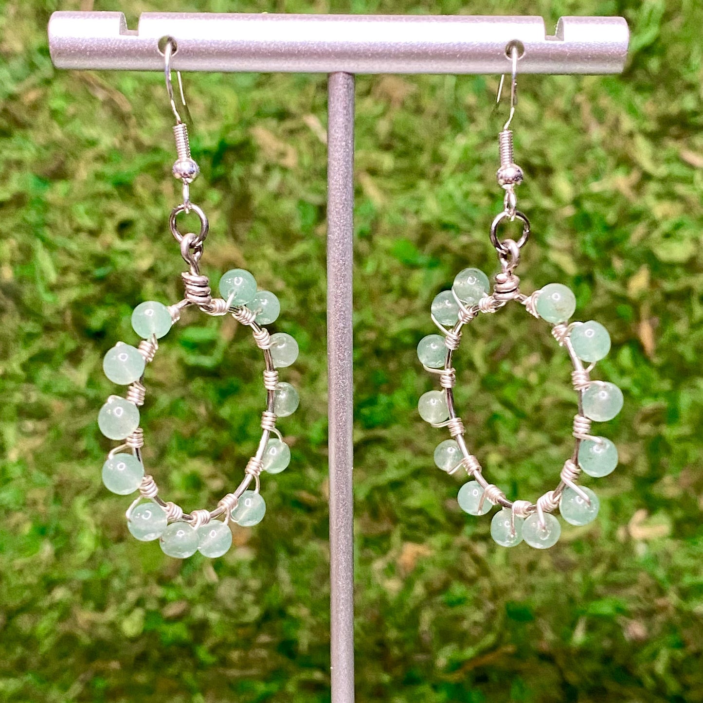 Green Aventurine Gemstone Beads Wire Wrapped Hoop Earrings