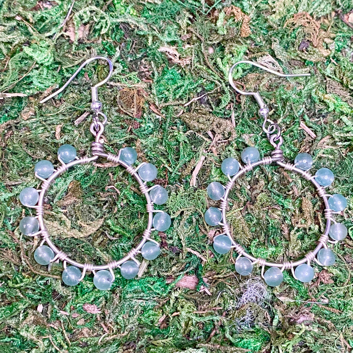 Green Aventurine Gemstone Beads Wire Wrapped Hoop Earrings