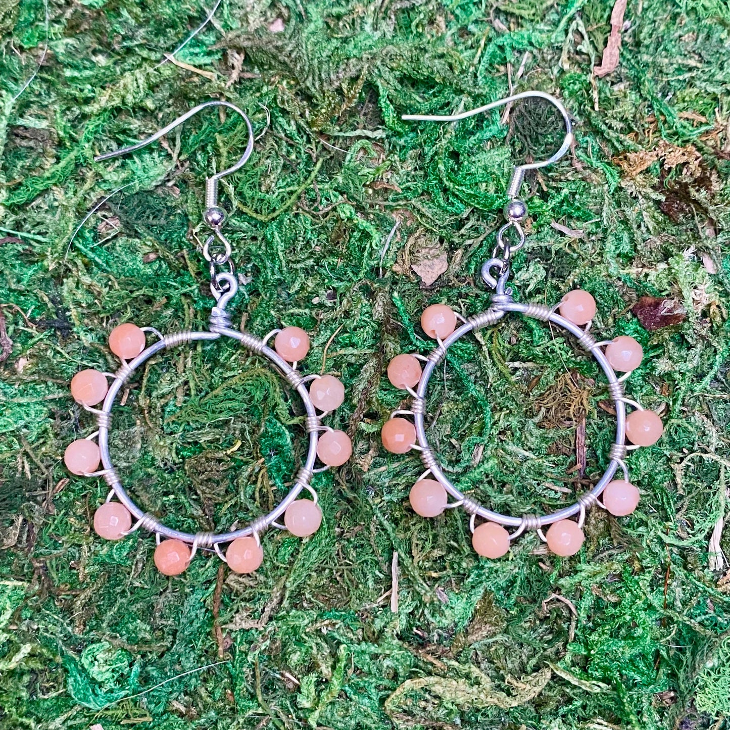 Red Aventurine Gemstone Beads Wire Wrapped Hoop Earrings