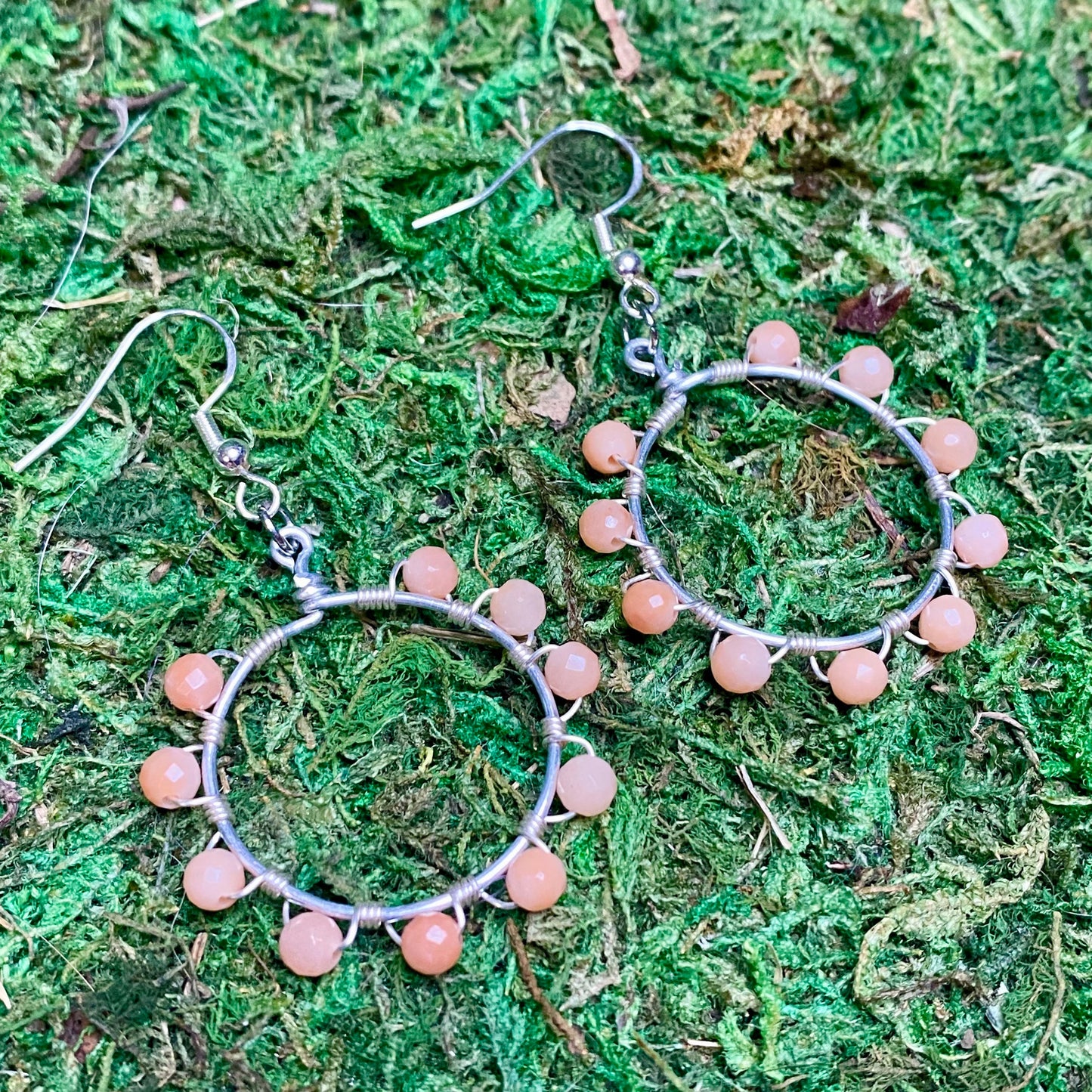 Red Aventurine Gemstone Beads Wire Wrapped Hoop Earrings