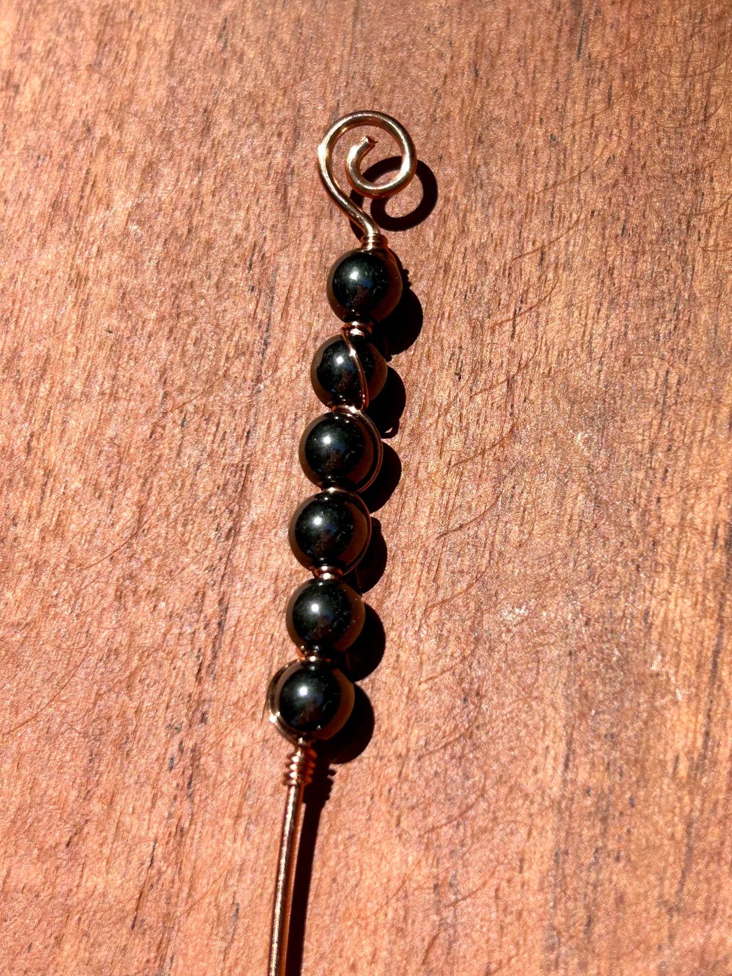 Hematite Gemstone Wire Wrapped Copper Plant Stake Decor