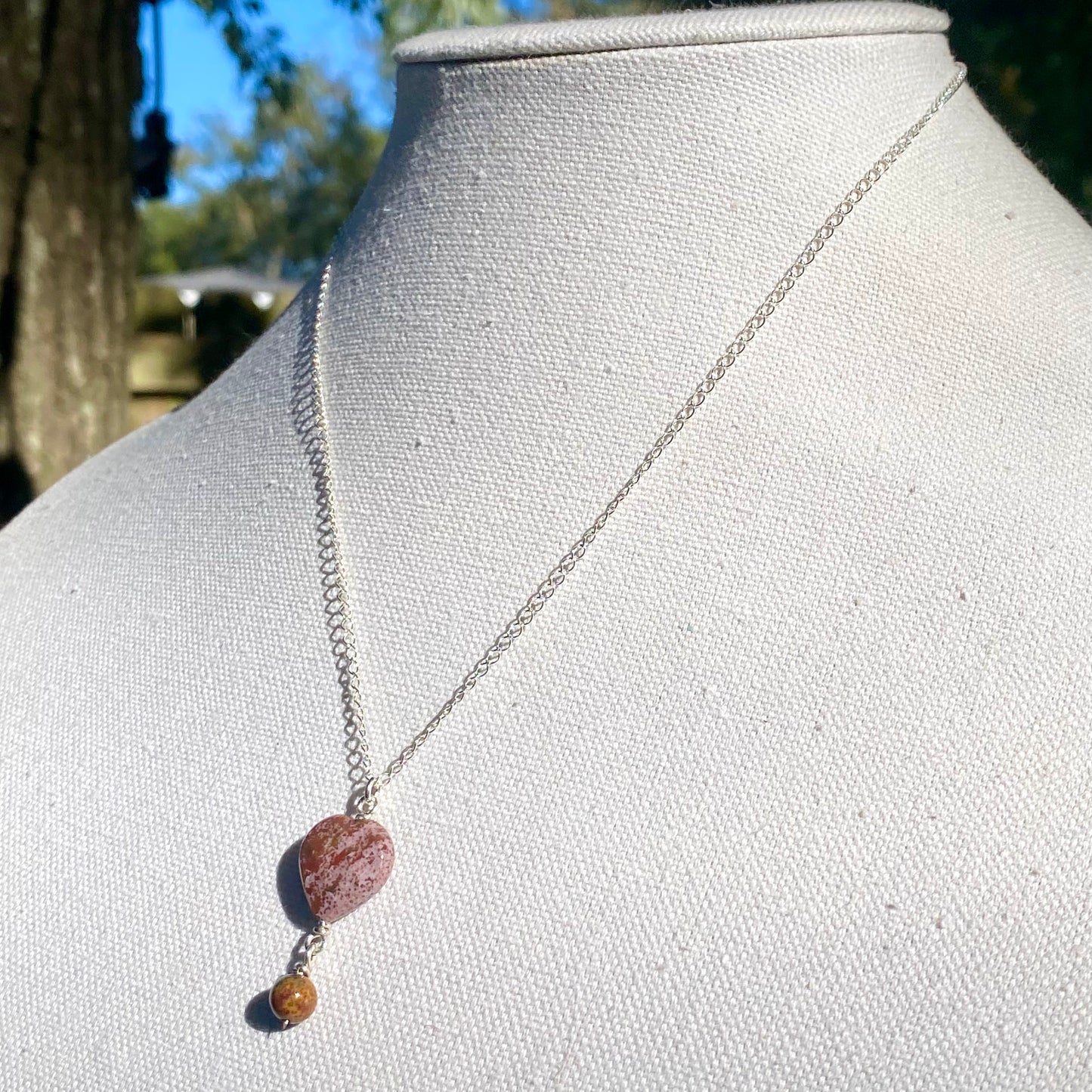 Ocean Jasper Sterling Silver Simple Pendant Necklace