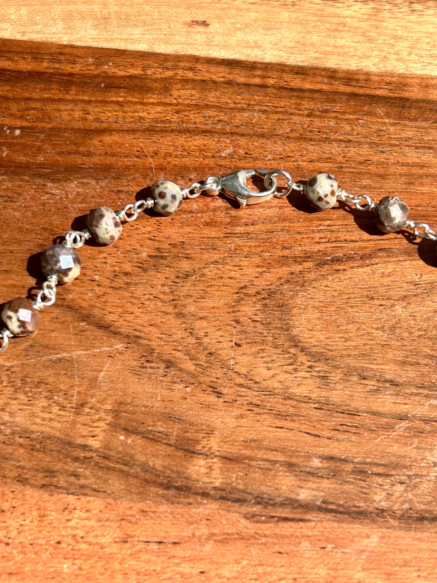 Shark Tooth Fossil with Mexican Orbicular Jasper Gemstone Sterling Silver Chain Link Wire Wrapped Necklace