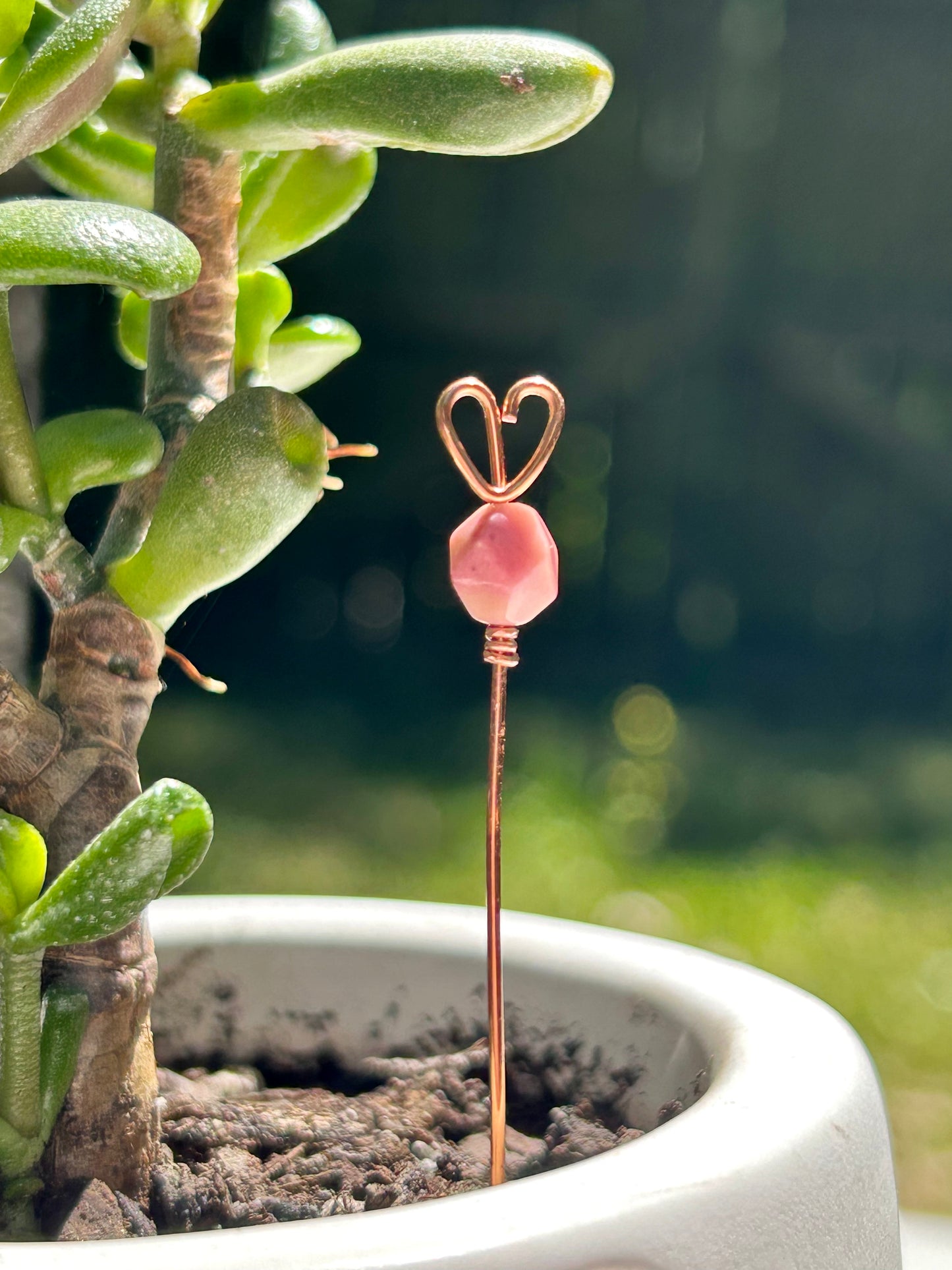 Rhodonite Gemstone Wire Wrapped Copper Mini Plant Stake Decor