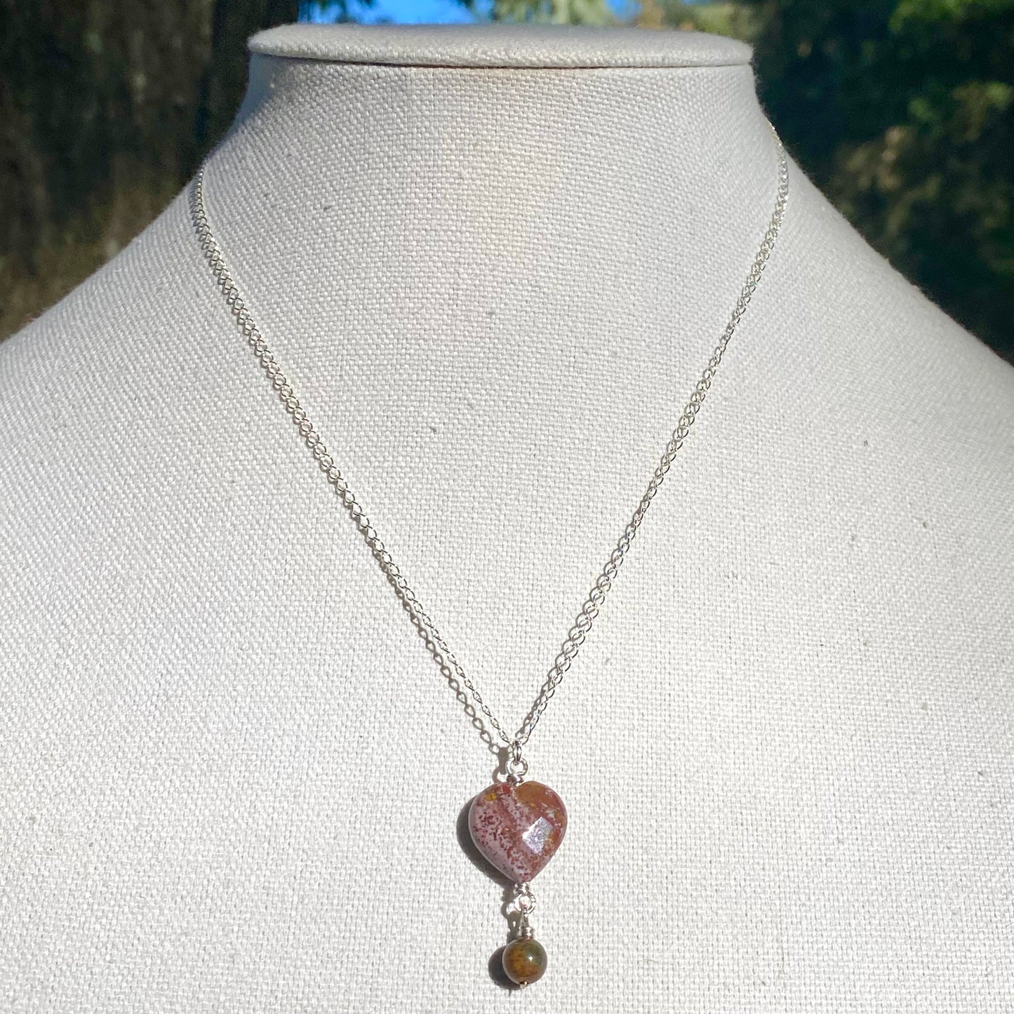 Ocean Jasper Sterling Silver Simple Pendant Necklace