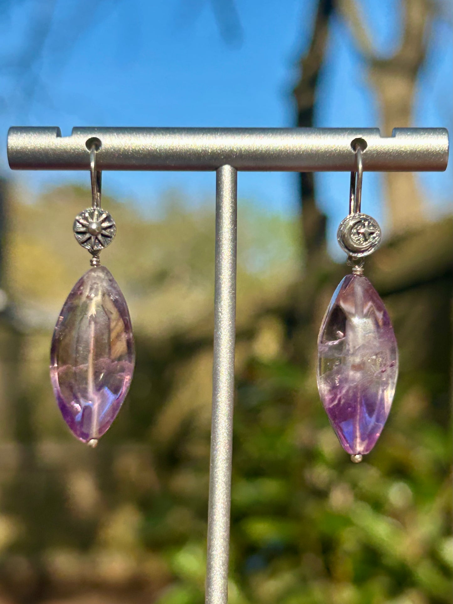 Ametrine Sun & Moon Sterling Silver Dangly Earrings