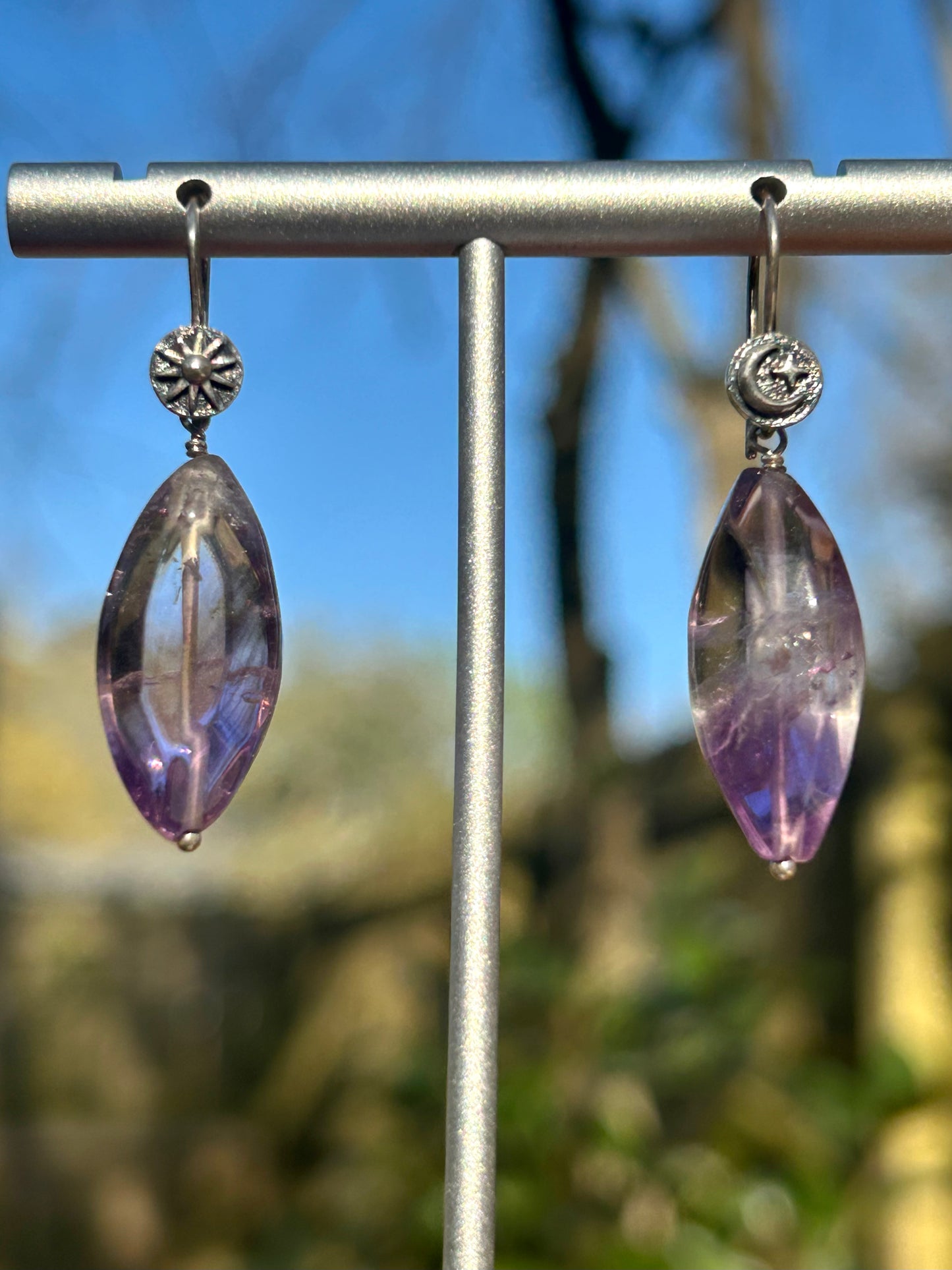 Ametrine Sun & Moon Sterling Silver Dangly Earrings