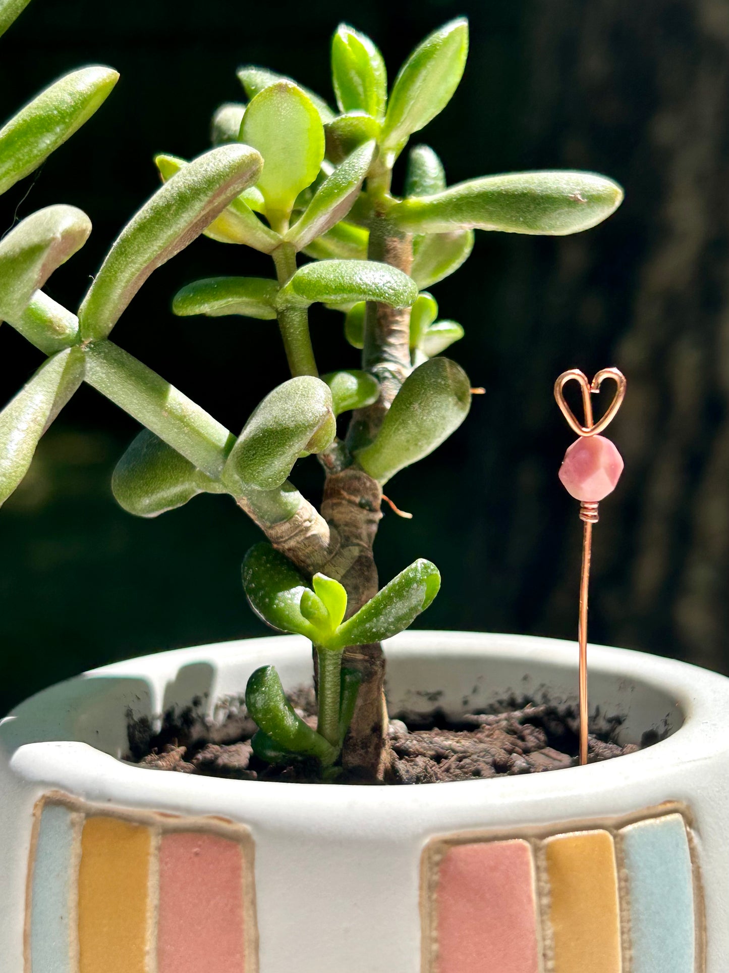 Rhodonite Gemstone Wire Wrapped Copper Mini Plant Stake Decor