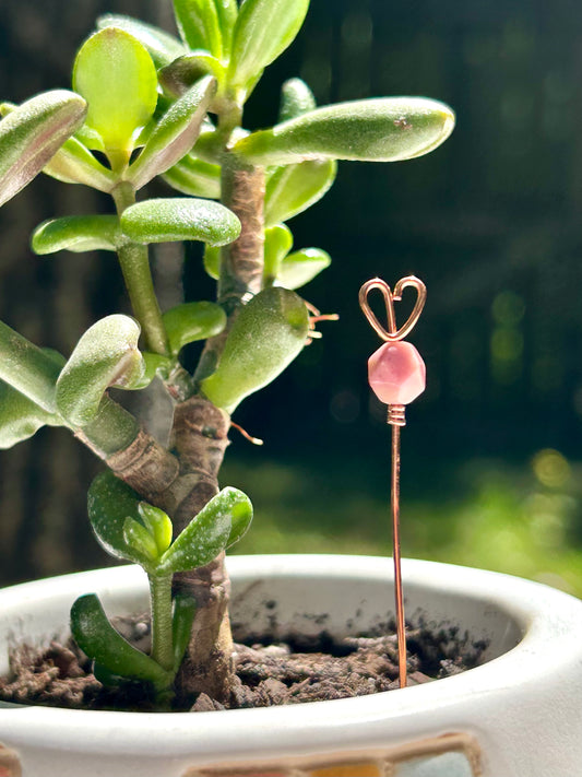 Rhodonite Gemstone Wire Wrapped Copper Mini Plant Stake Decor