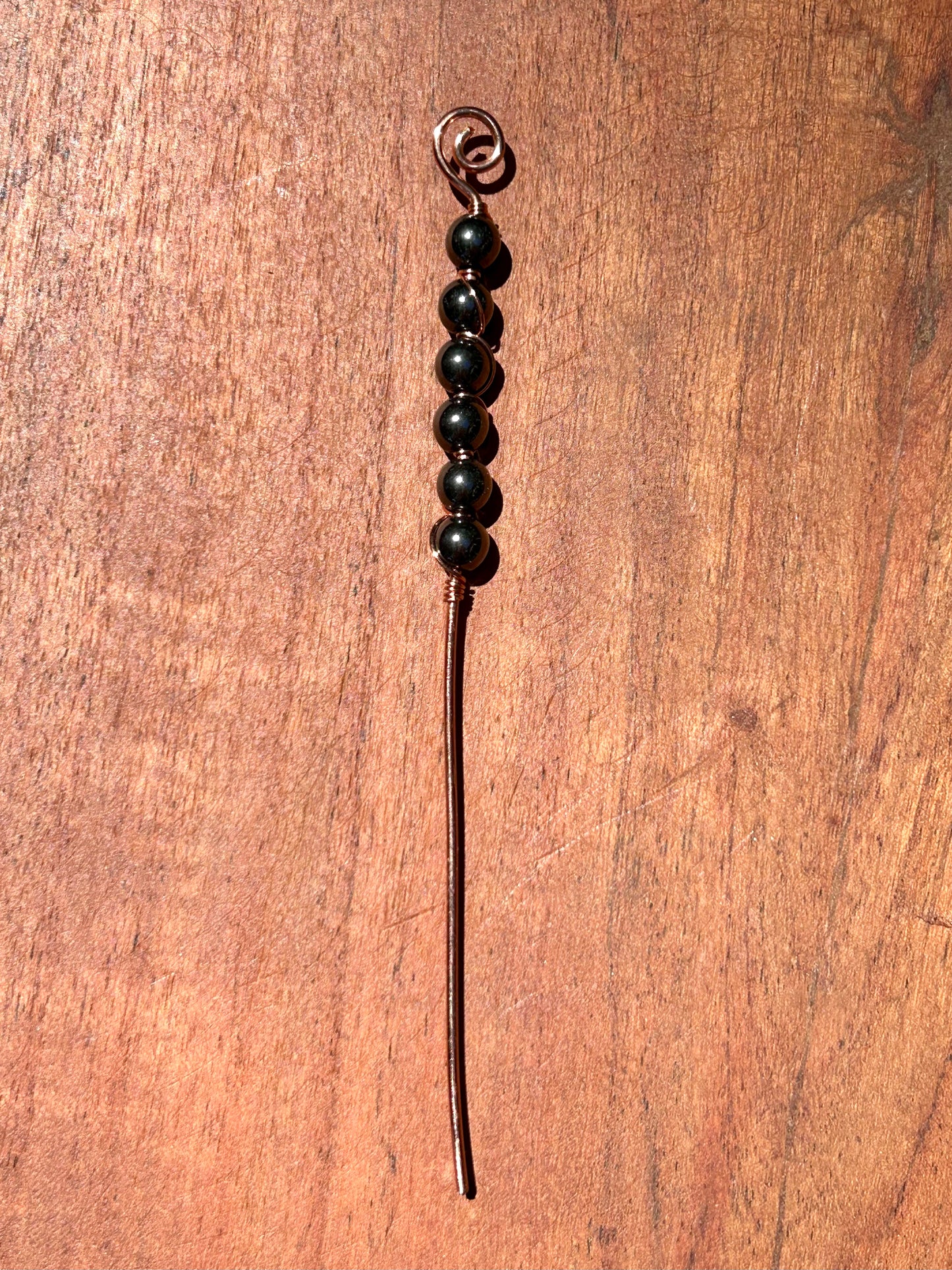 Hematite Gemstone Wire Wrapped Copper Plant Stake Decor