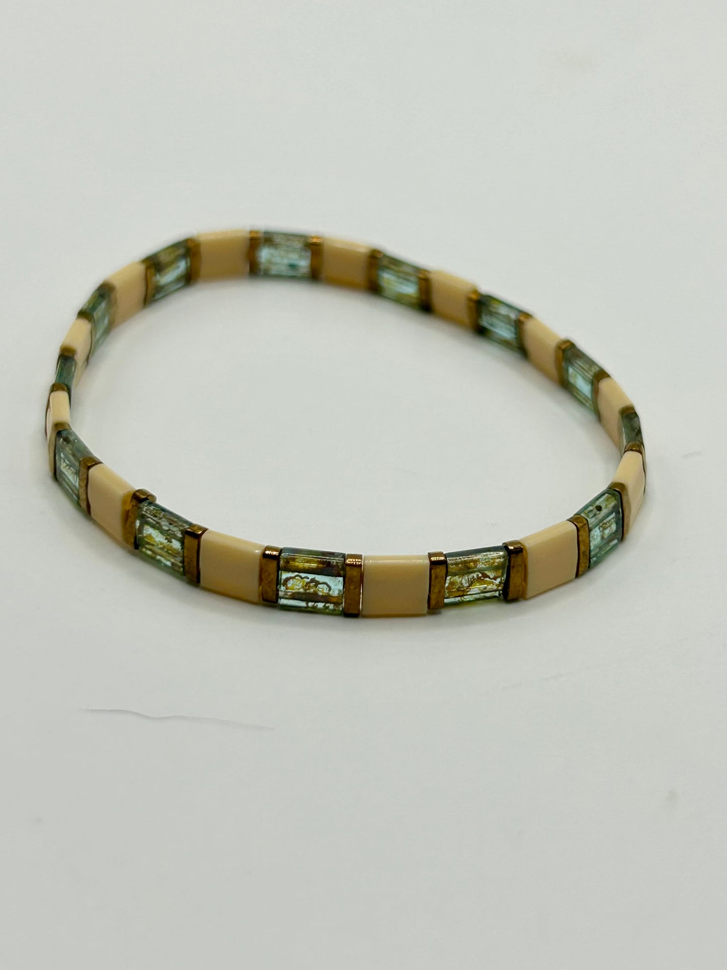 Earthy Neutrals Tila Glass Bead Elastic Bracelet Collection